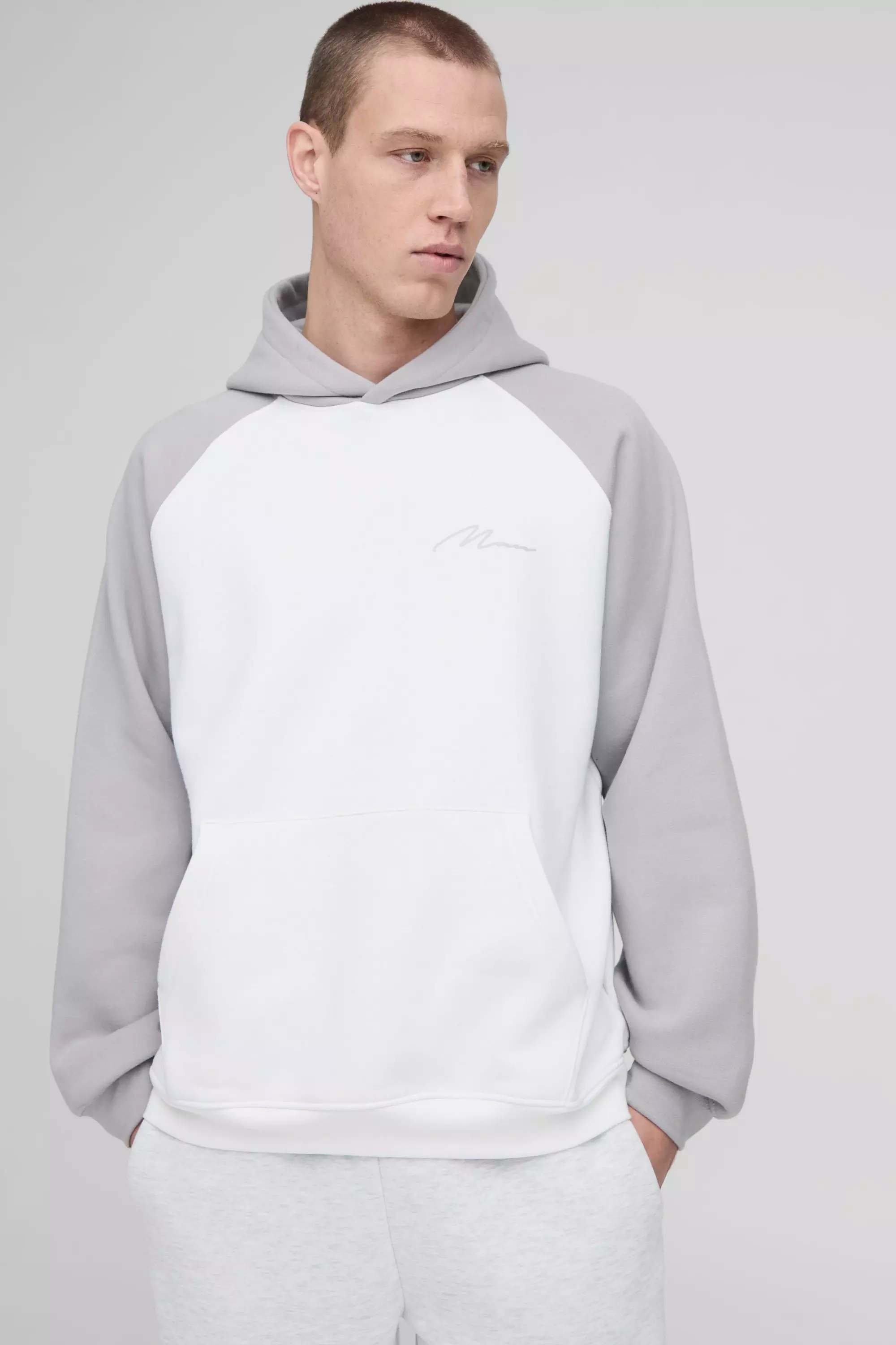 Grey Oversized Raglan MAN Signature Hoodie alternative image