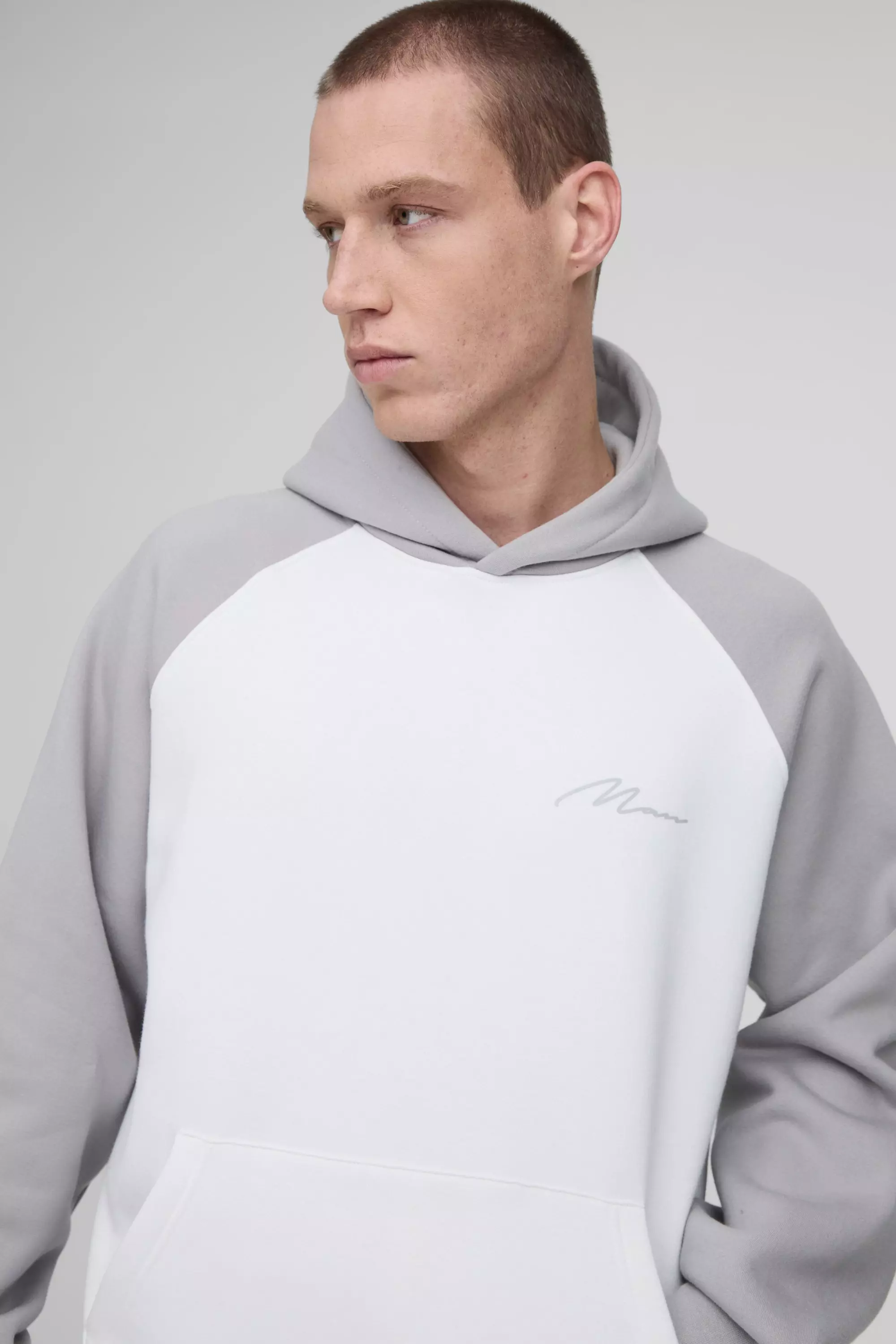 Grey Oversized Raglan MAN Signature Hoodie alternative image