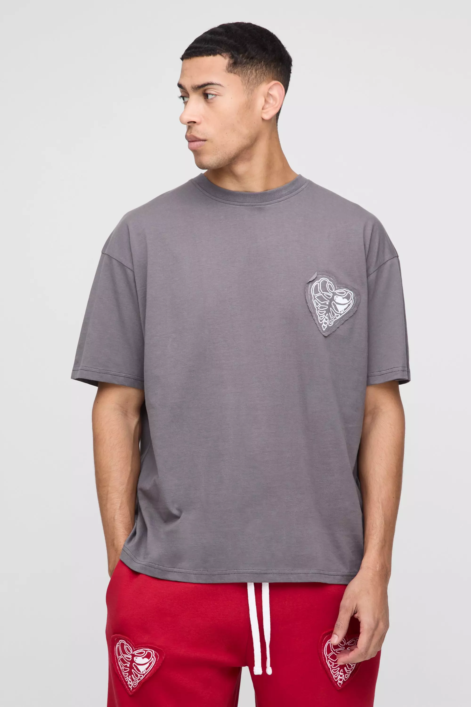 Charcoal Oversized Dik Hartjes T-Shirt alternatieve afbeelding