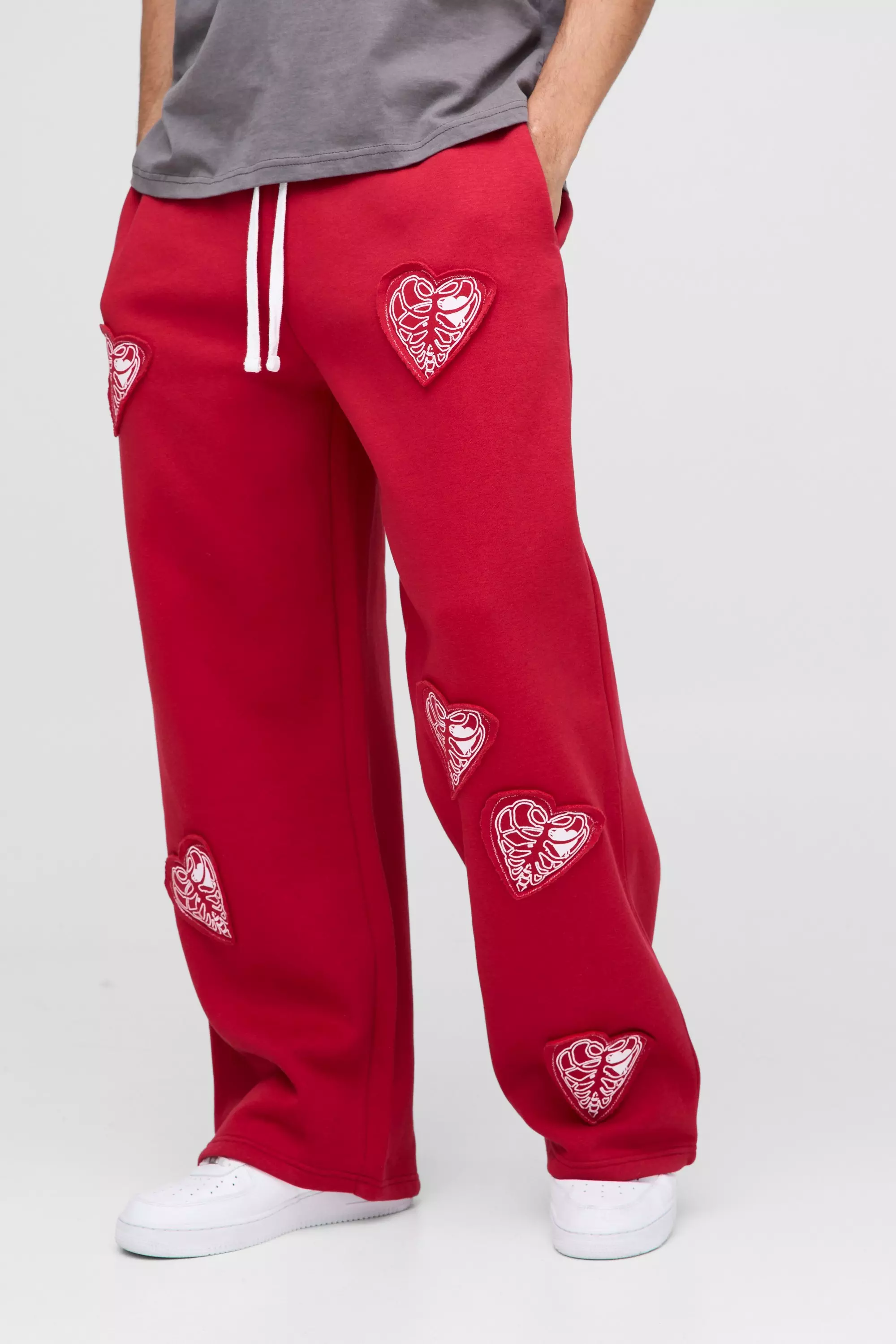 Red Extreme Wide Leg Hearts Applique Sweatpants alternative image