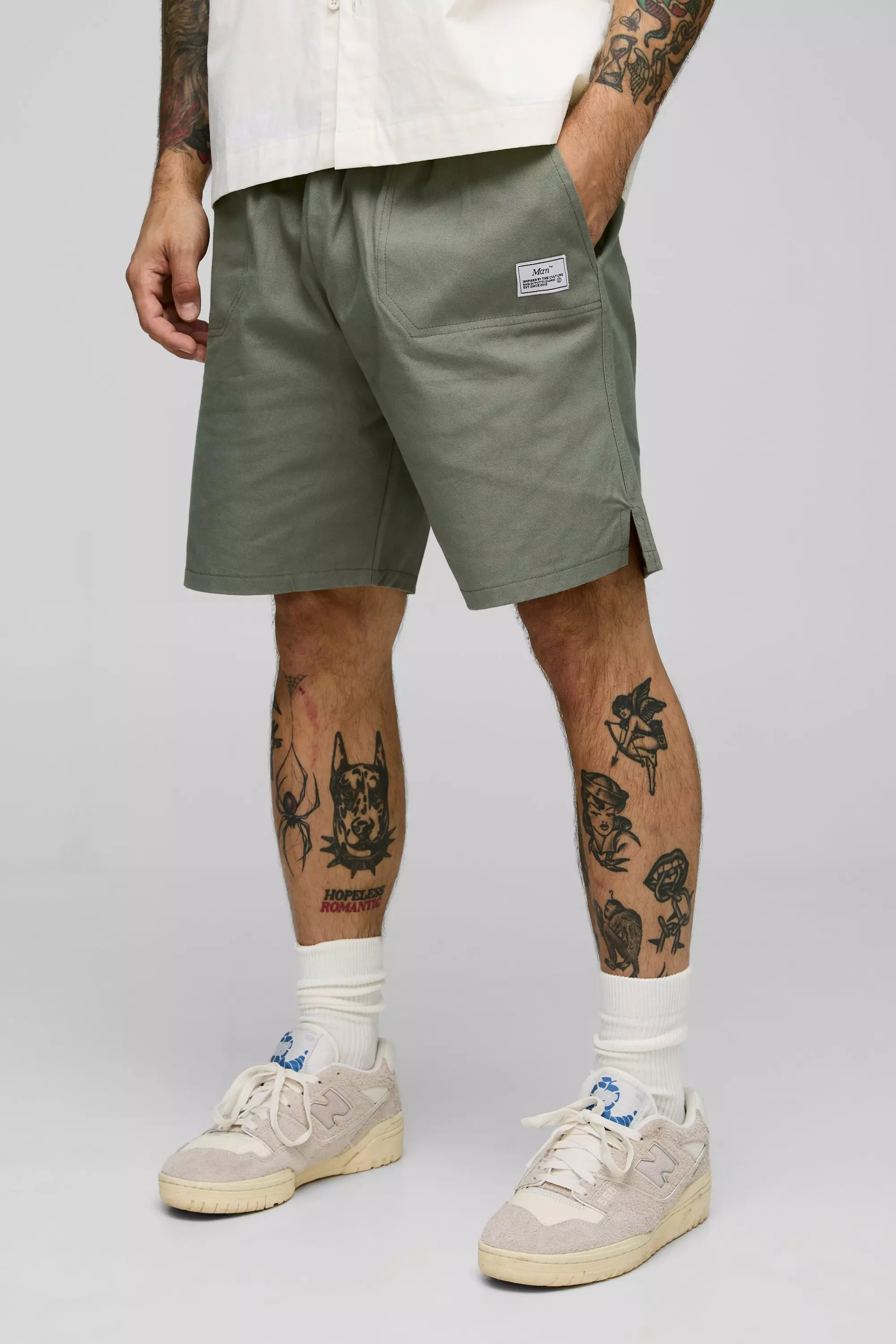 Elasticated Waist Relaxed Woven Tab Canvas Shorts | boohooMAN USA
