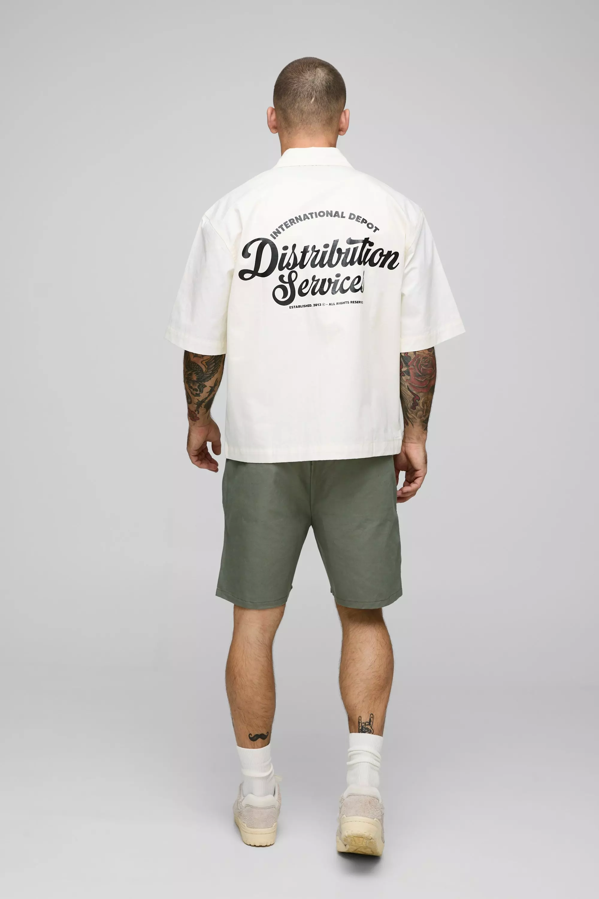 Short large élastiqué en toile, Khaki autre image