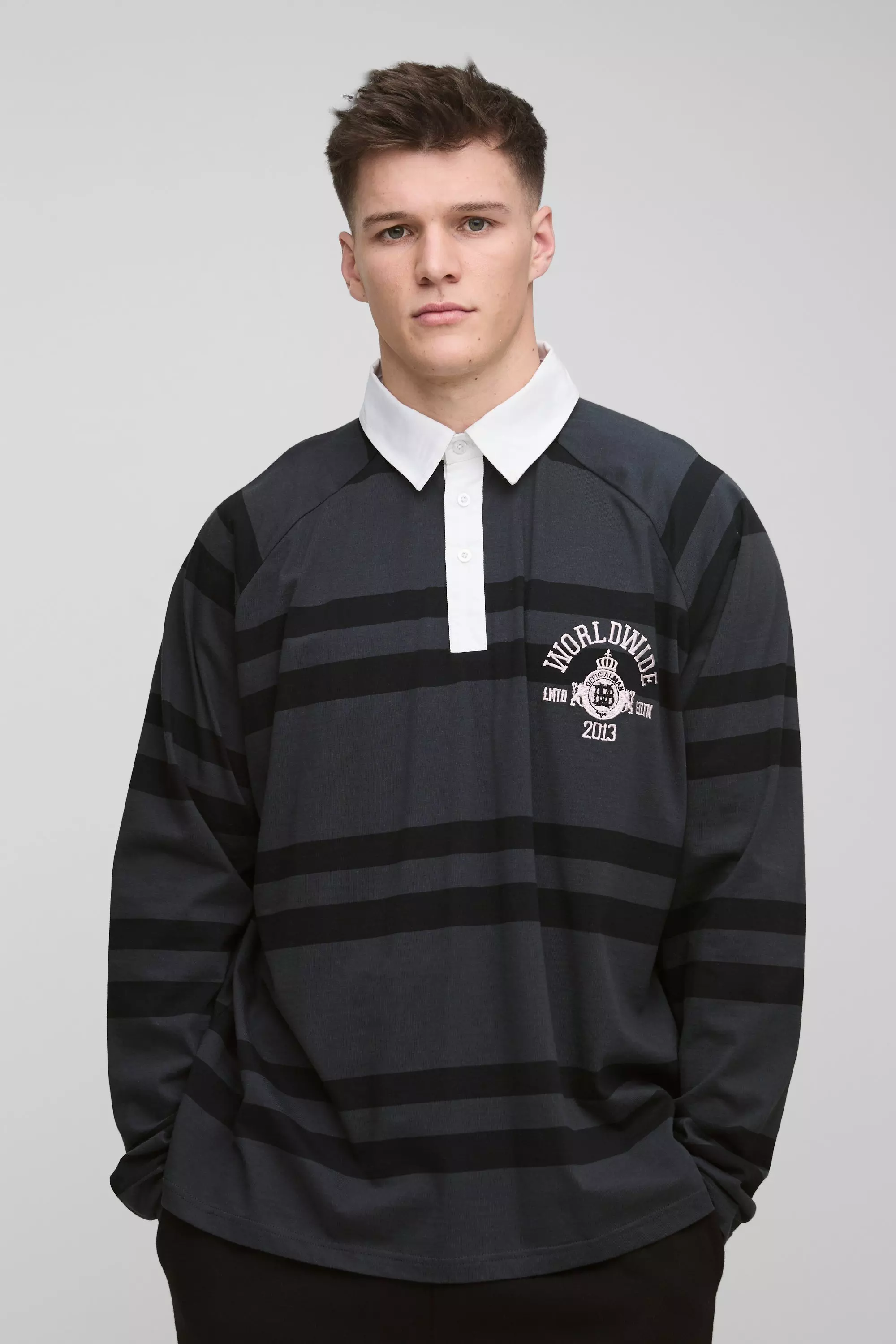 Black Tall Oversized Raglan Embroidered Polo alternative image