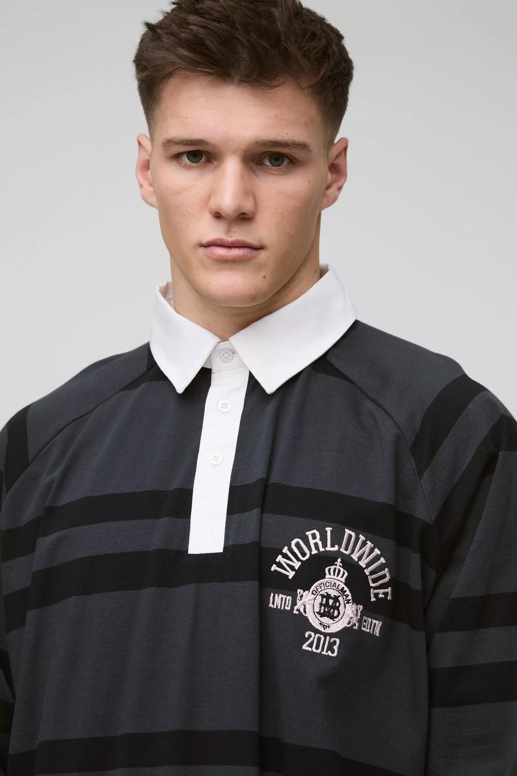 Black Tall Oversized Raglan Embroidered Polo alternative image