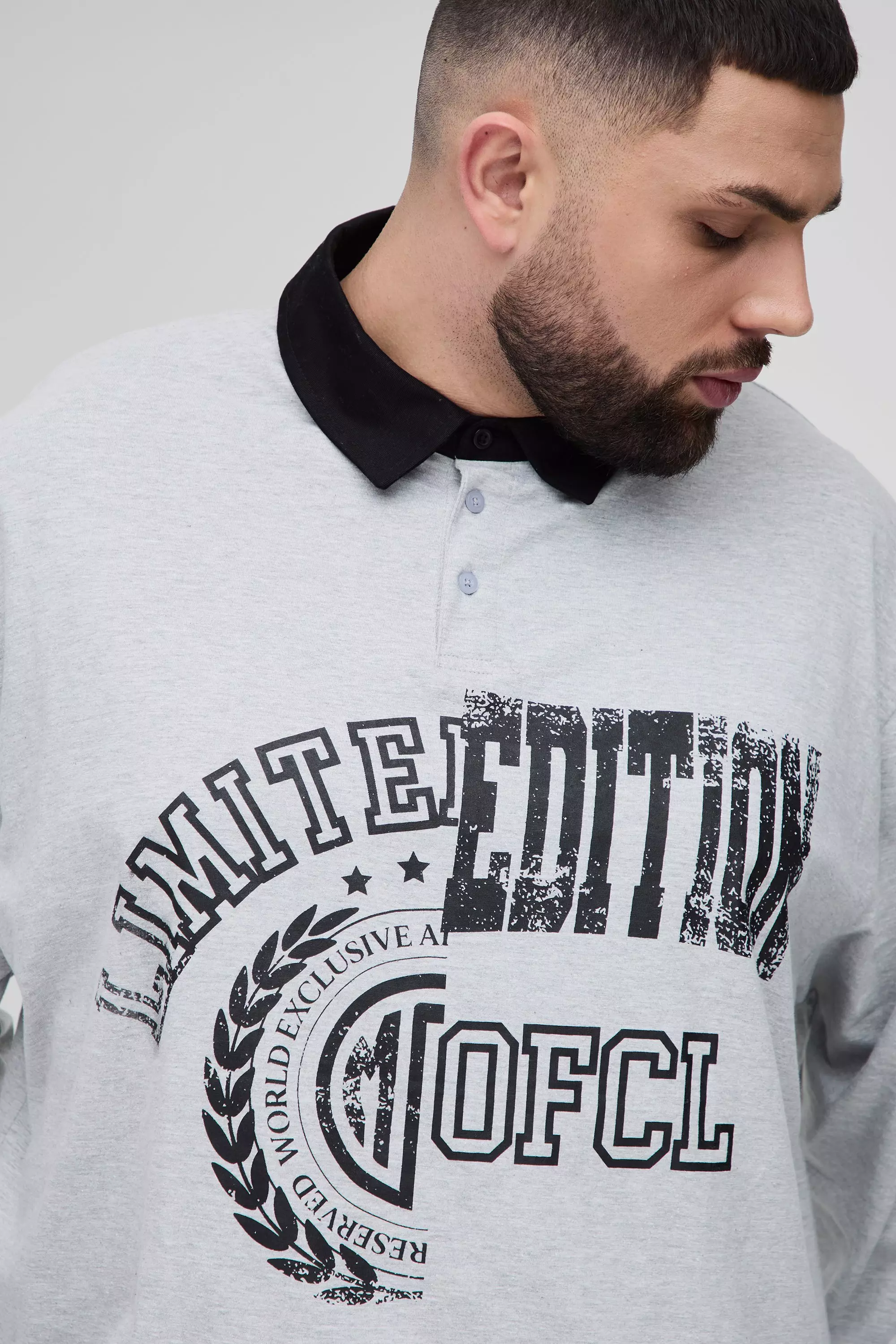 Plus Oversized Spliced Graphic Polo | boohooMAN USA