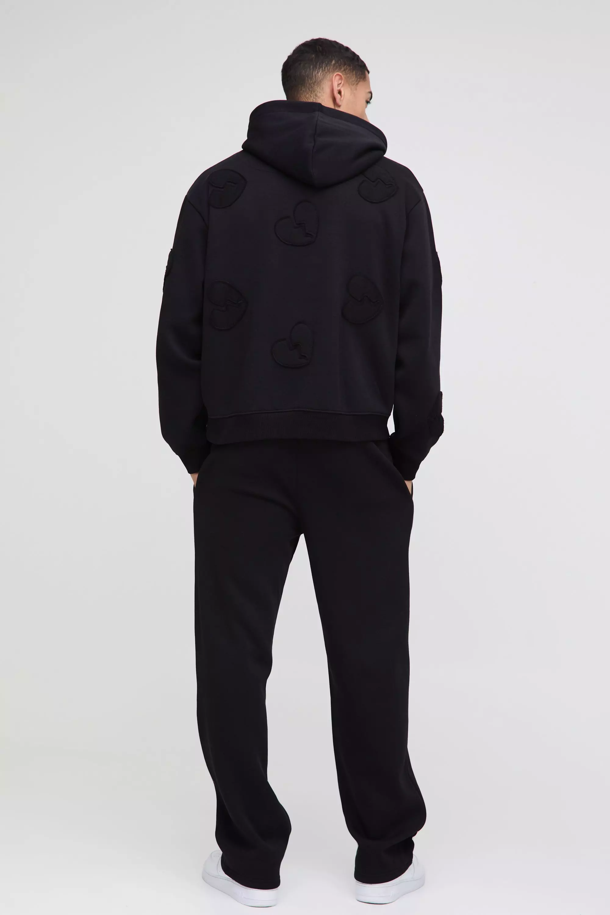 Oversized Boxy All Over Heart Applique Tracksuit | boohooMAN USA