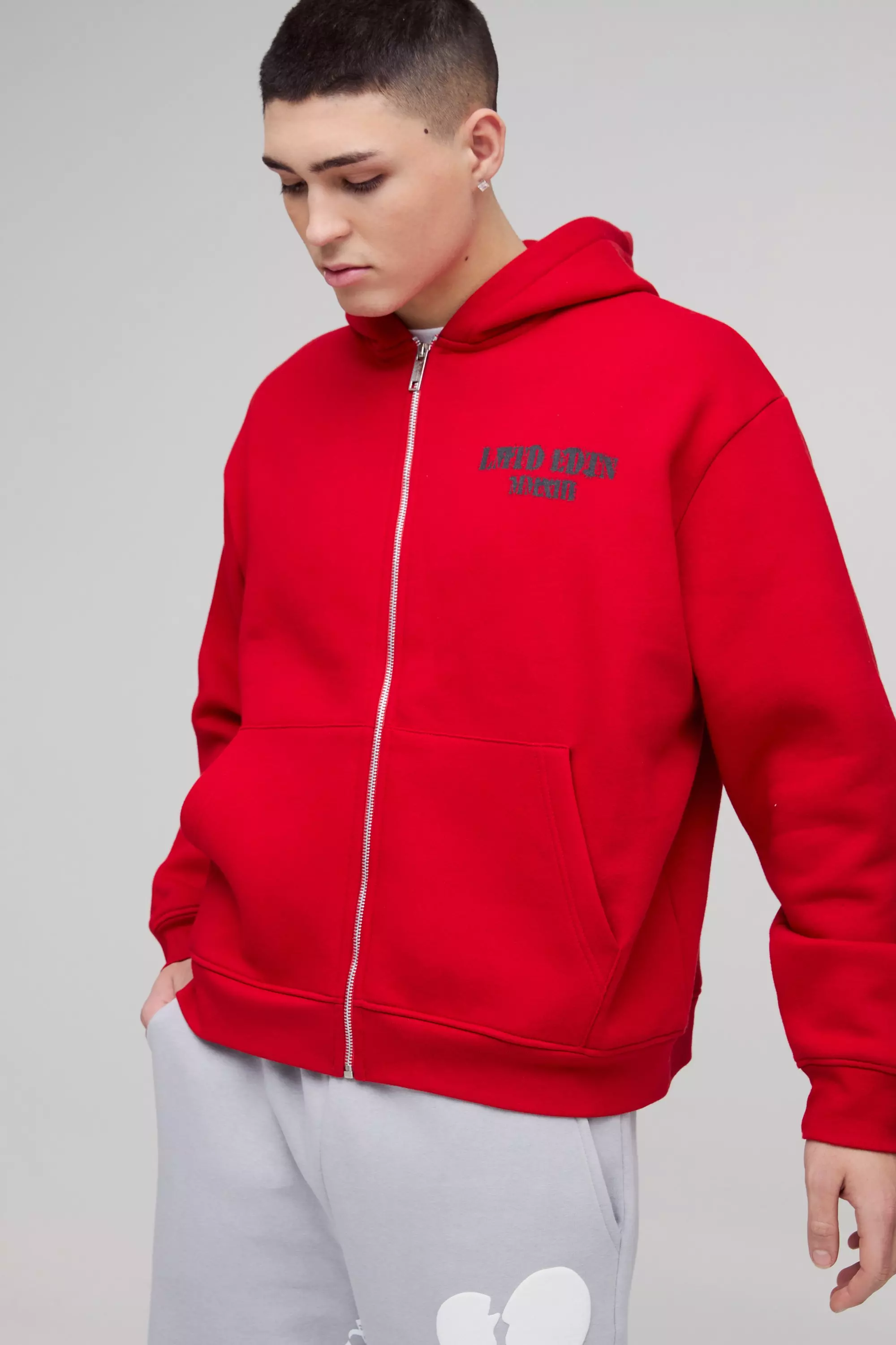 Oversized Boxy Ltd Edition Zip Through Hoodie Red