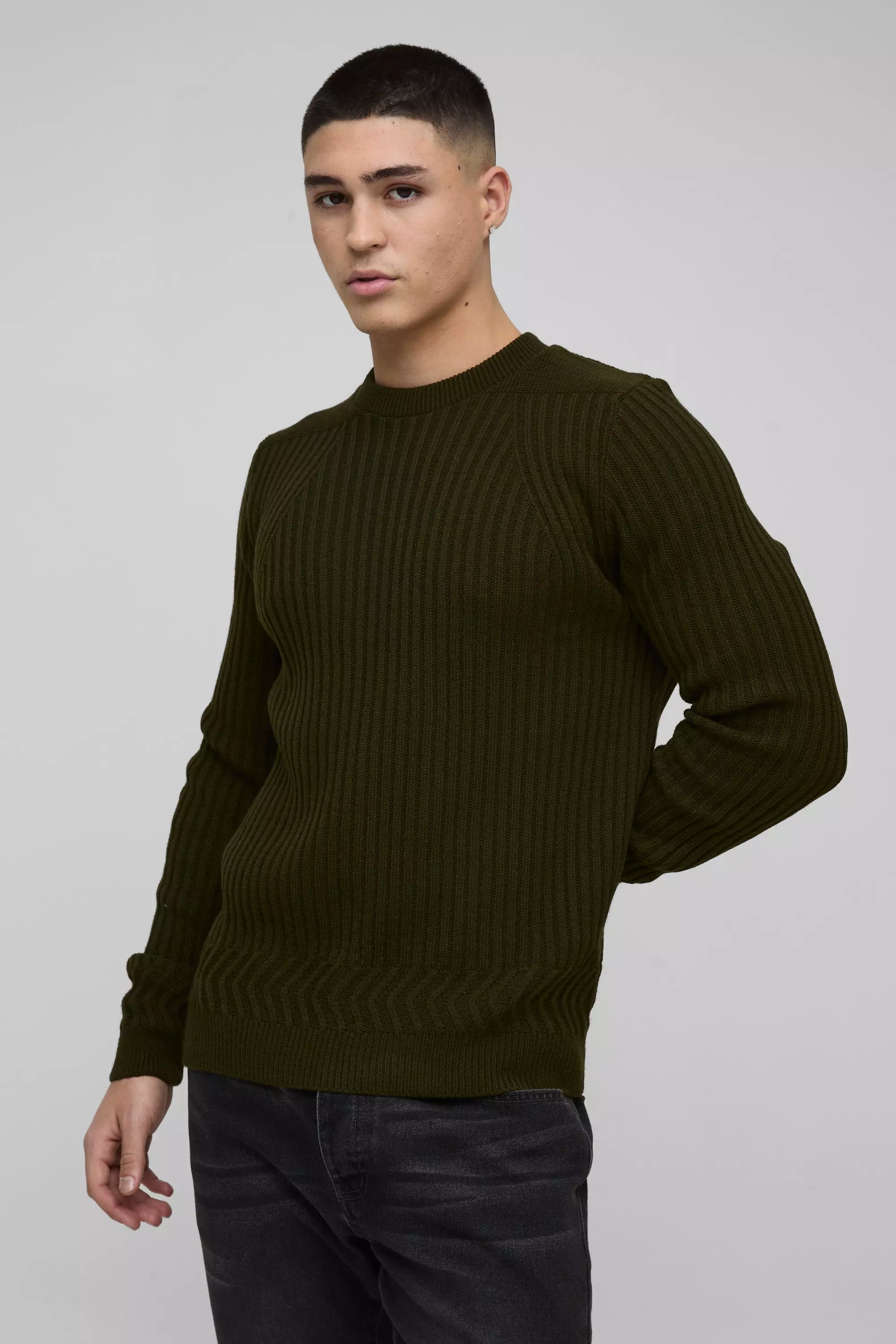Khaki Regular Fit Plaited Hem Knitted Jumper alternative image