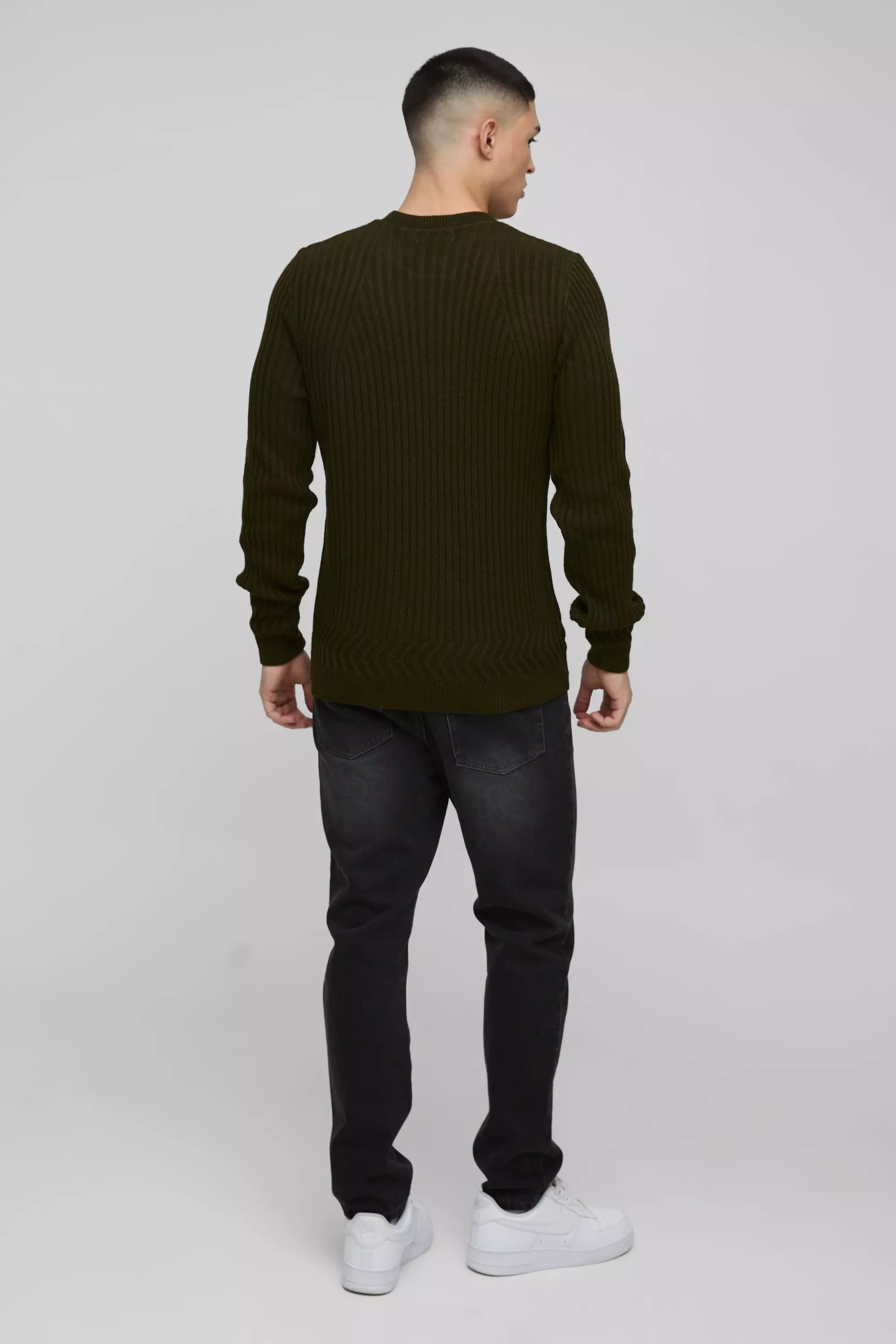 Khaki Regular Fit Plaited Hem Knitted Jumper alternative image