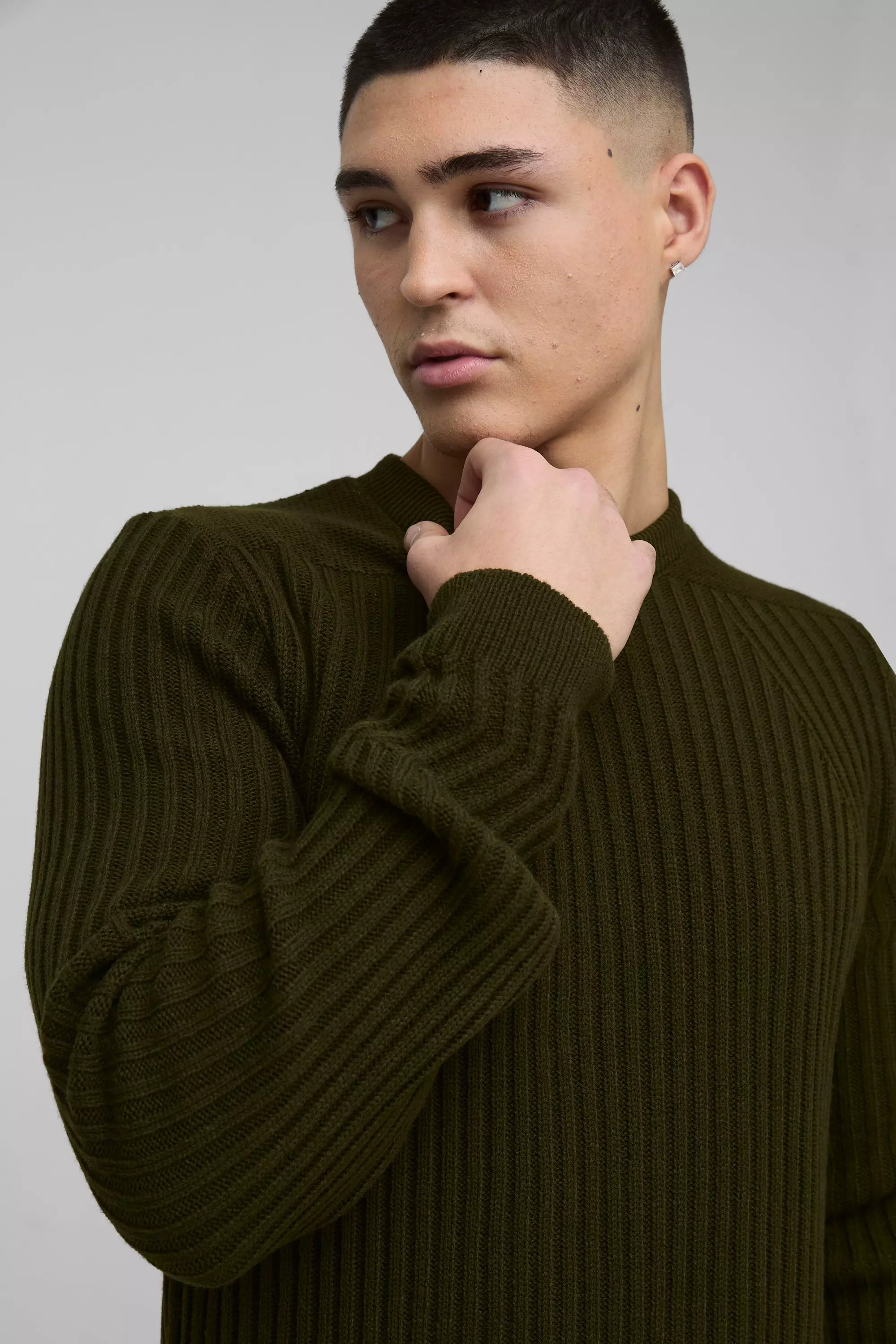 Khaki Regular Fit Plaited Hem Knitted Jumper alternative image