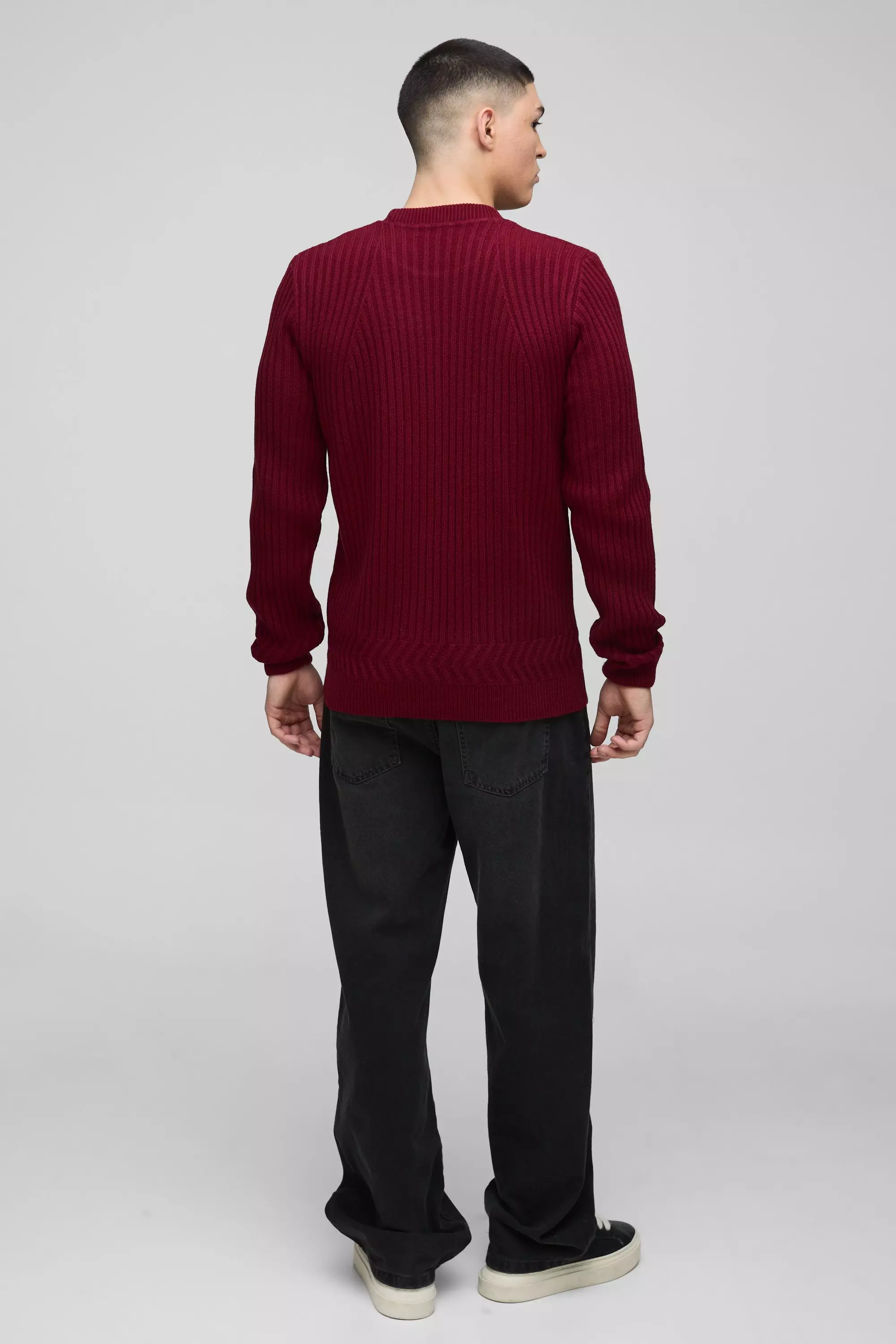 Burgundy Regular Fit Trui Met Geplooide Zoom alternatieve afbeelding