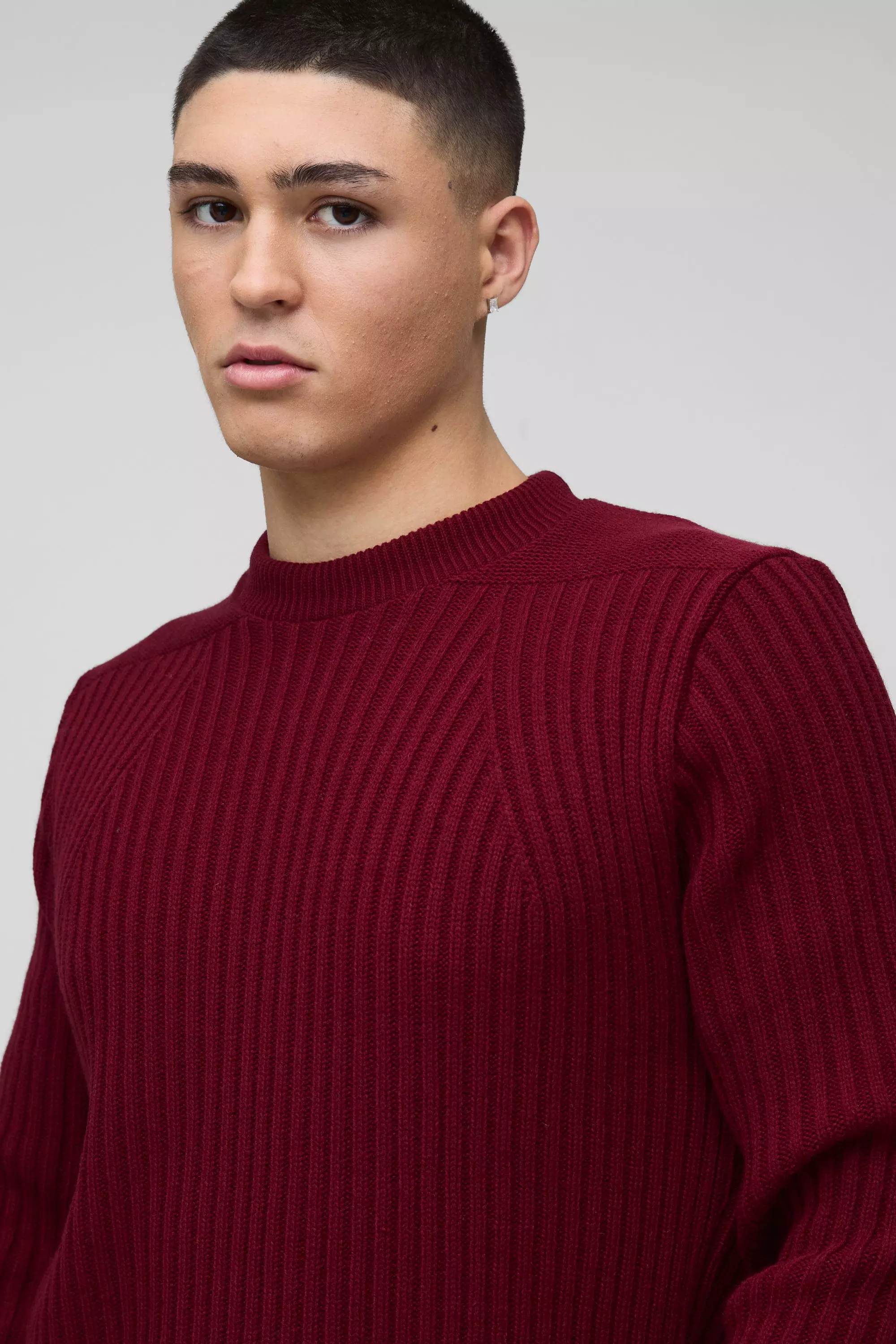 Burgundy Regular Fit Trui Met Geplooide Zoom alternatieve afbeelding