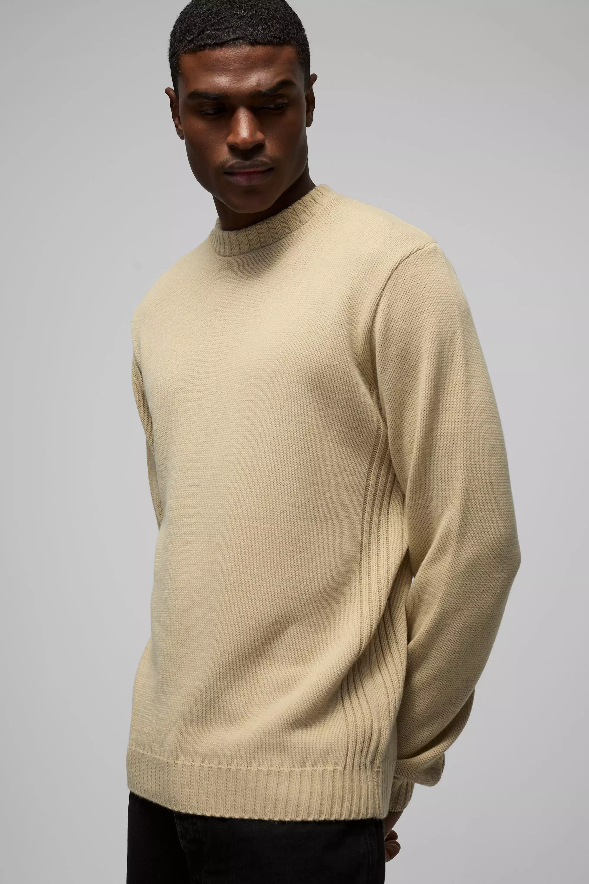 Sand Regular Fit Ribbed Panel Crew Knitted Jumper alternative image
