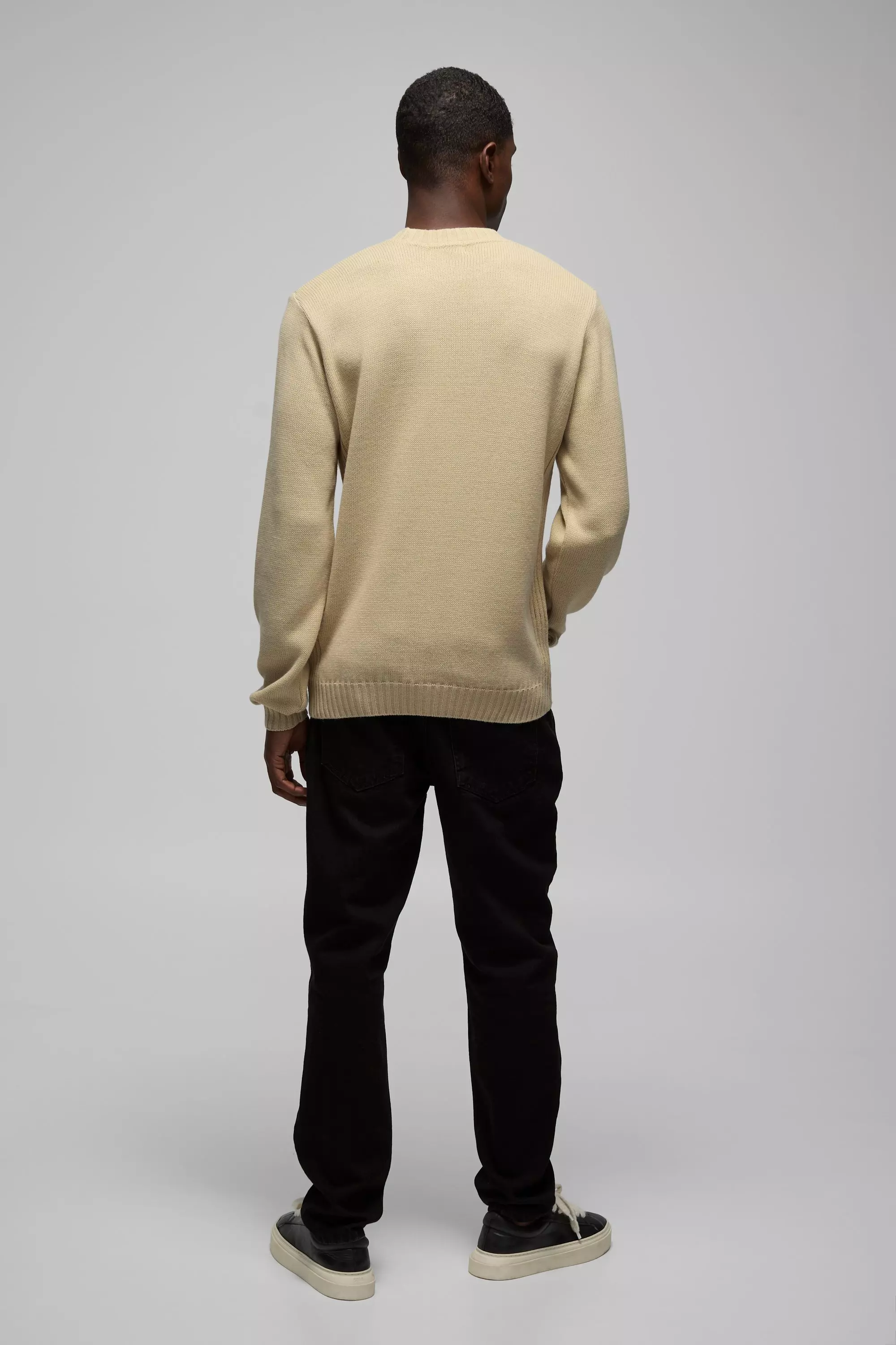 Sand Regular Fit Ribbed Panel Crew Knitted Jumper alternative image