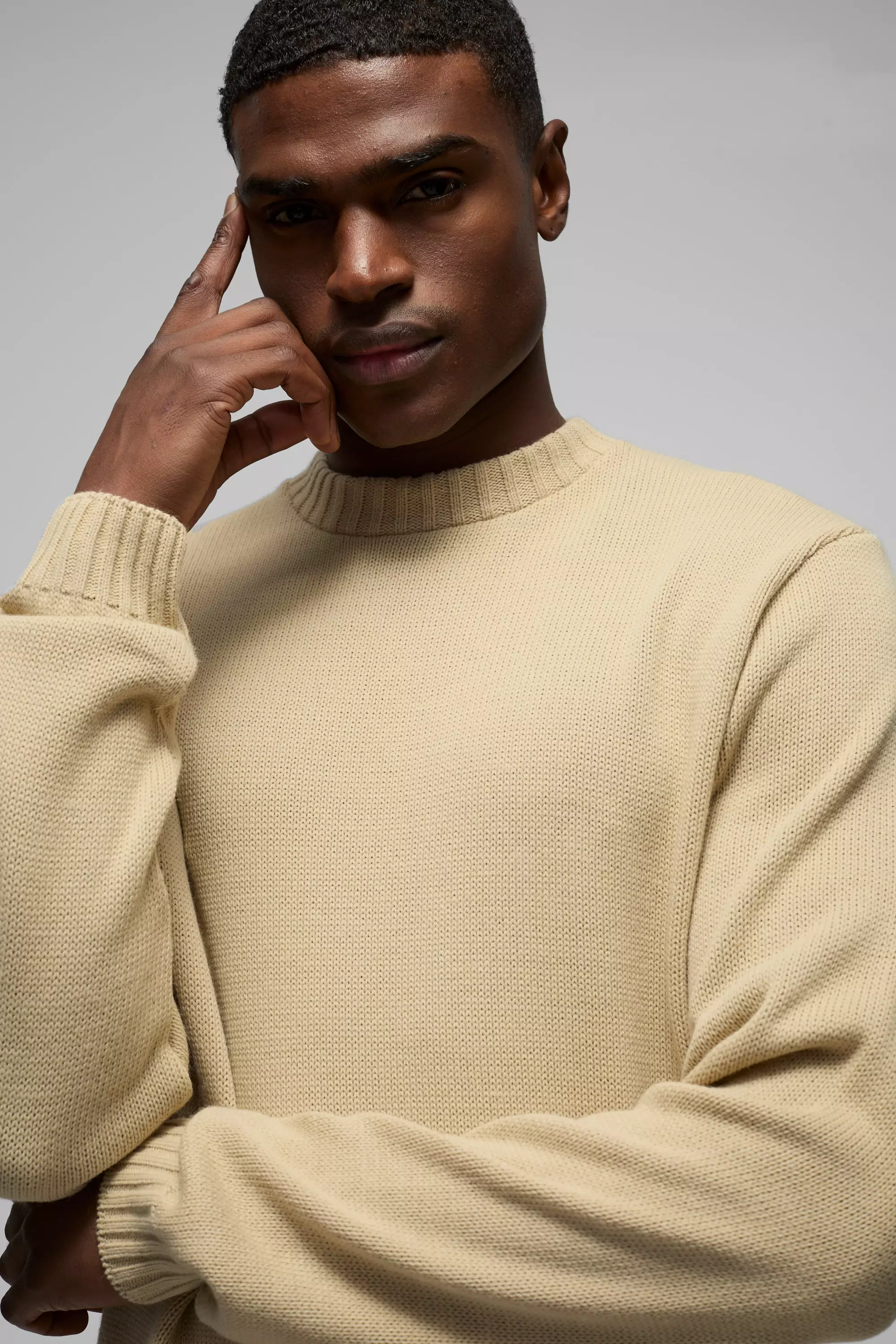 Sand Regular Fit Ribbed Panel Crew Knitted Jumper alternative image