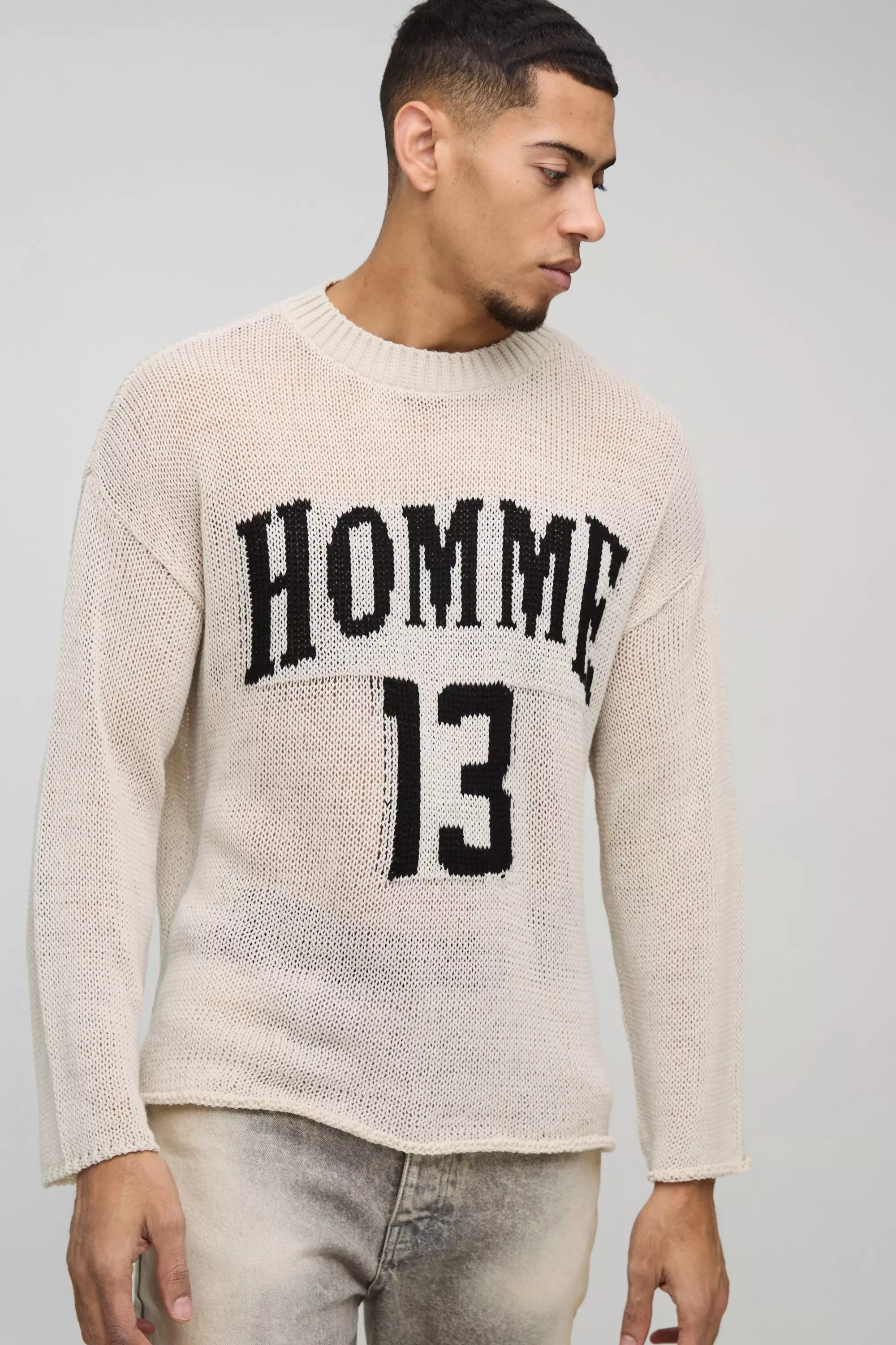 Maglione Squadrato Homme Moto In Maglia Traforata, Stone immagine alternativa