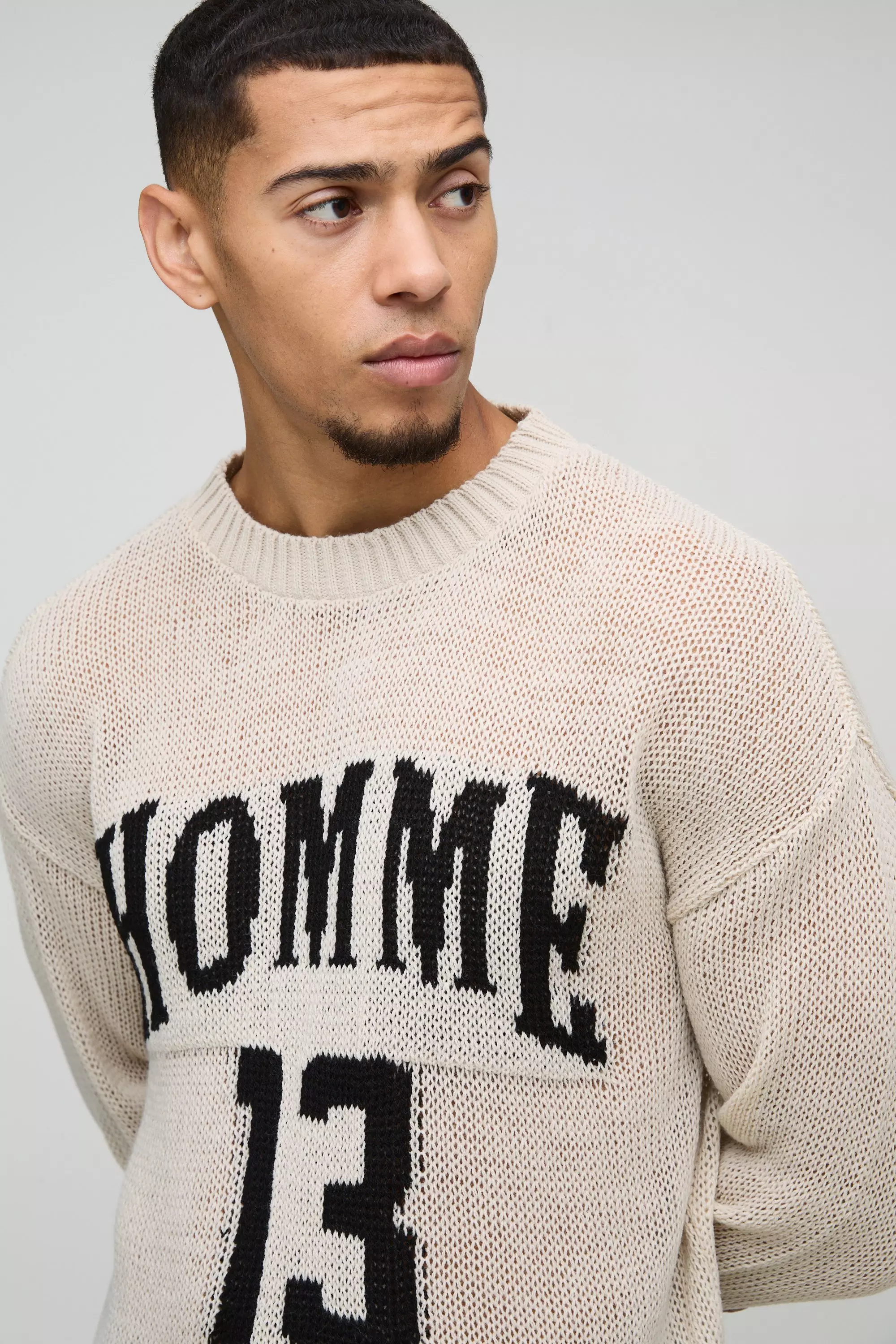 Maglione Squadrato Homme Moto In Maglia Traforata, Stone immagine alternativa
