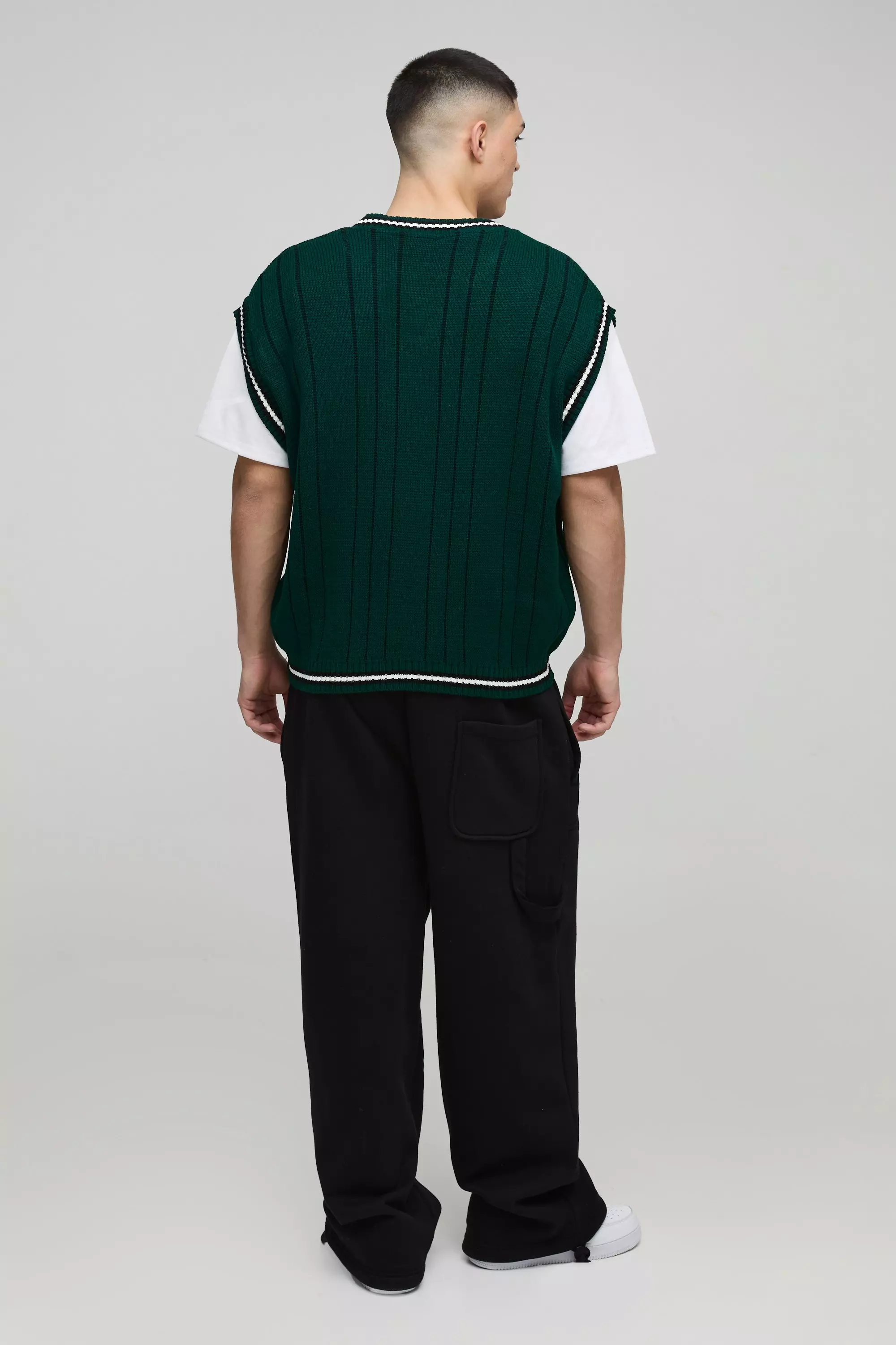 Forest Oversized V Neck Varsity Stripe Knitted Vest alternative image