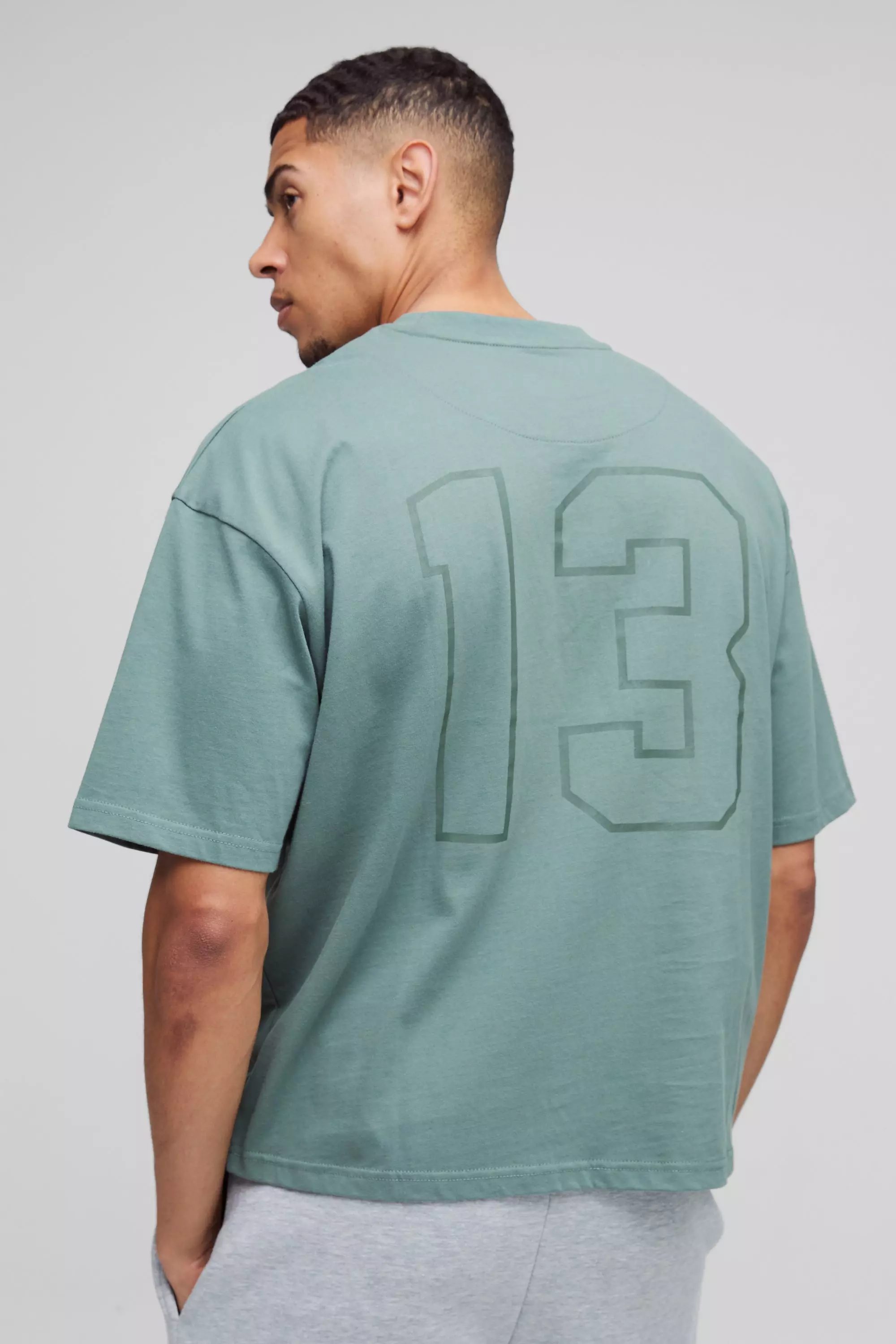Green Oversized Boxy Embroidered Distressed 13 T-Shirt alternative image