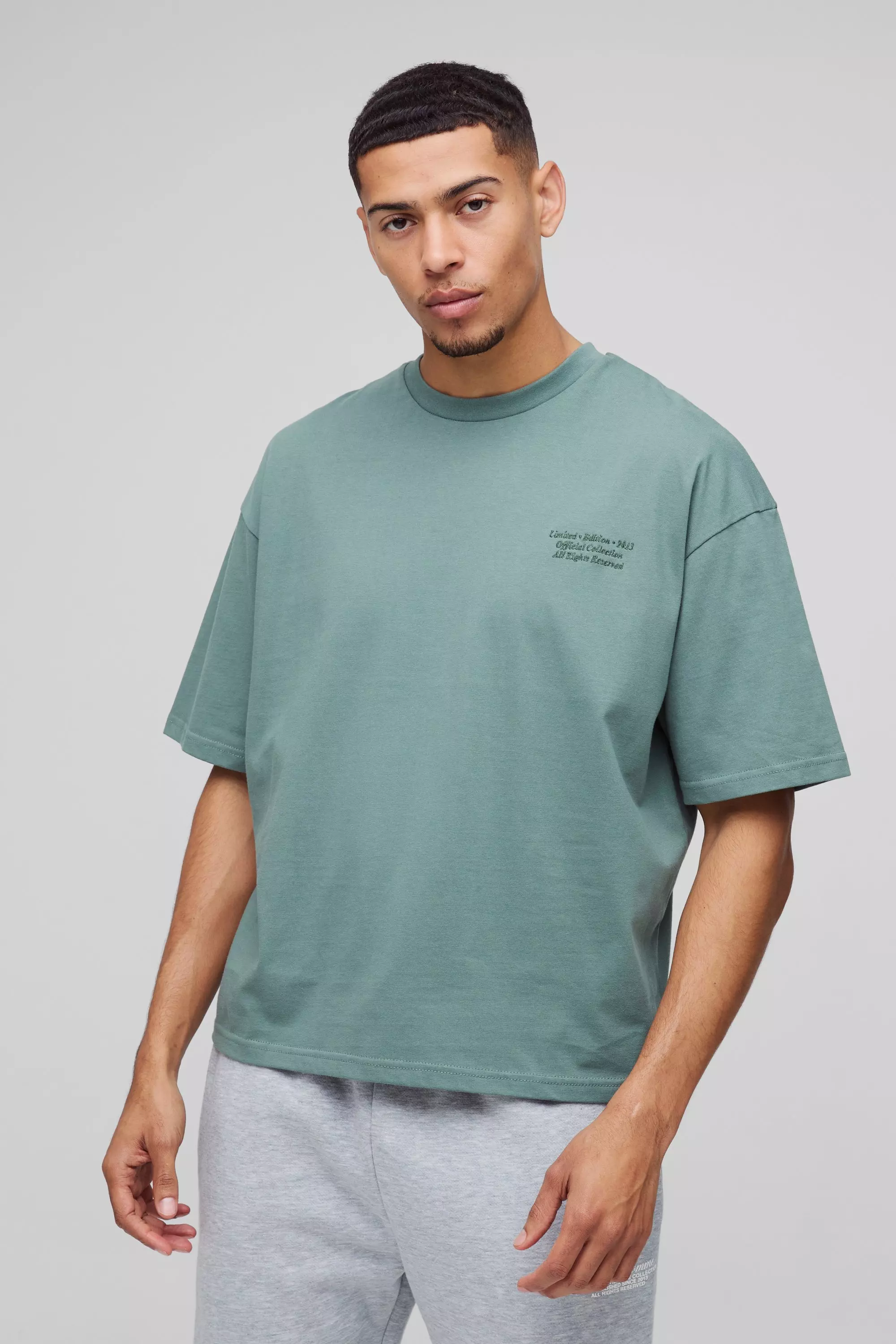 Green Oversized Boxy Embroidered Distressed 13 T-Shirt alternative image