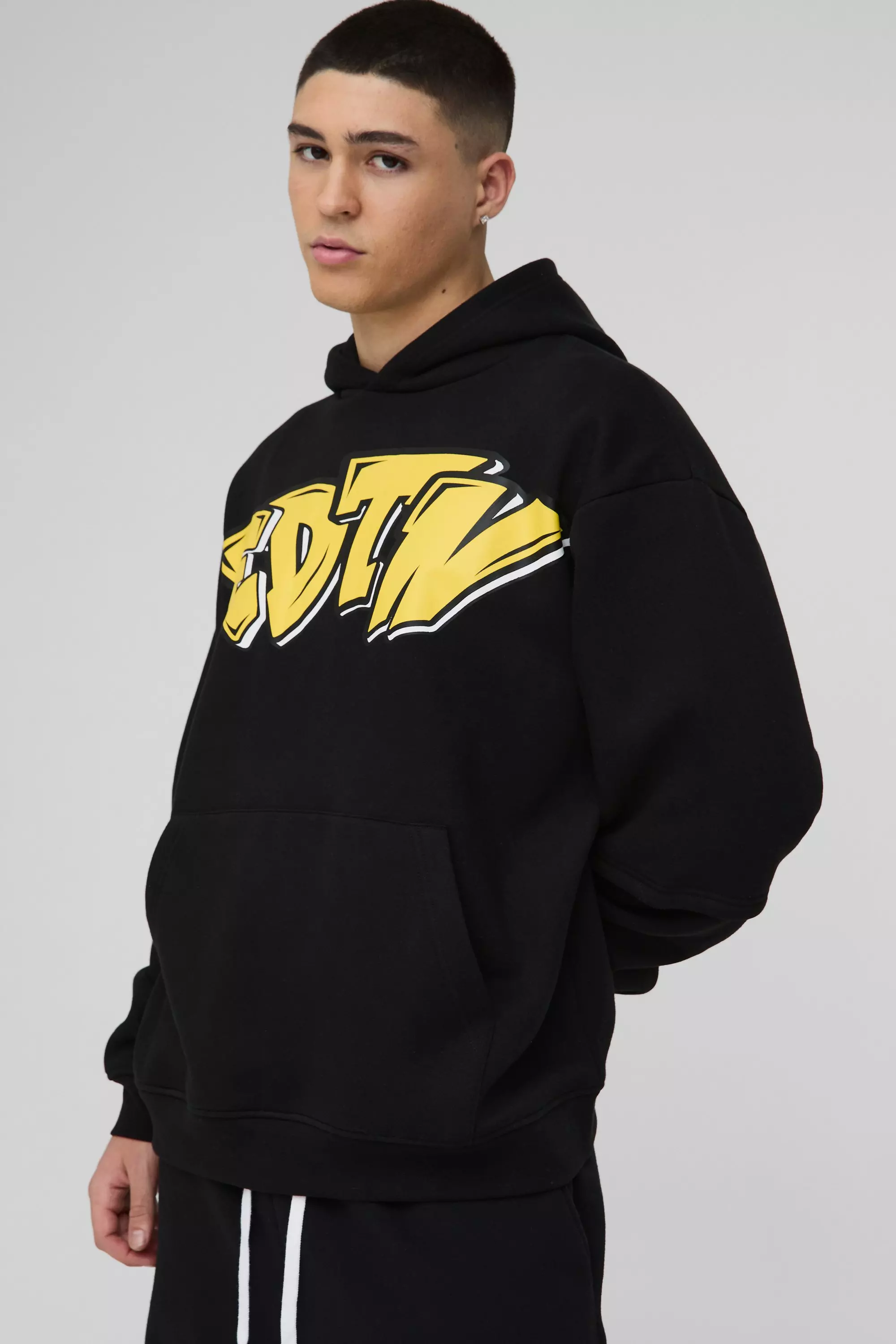 Black Oversized Edition Graffiti Print Hoodie alternative image