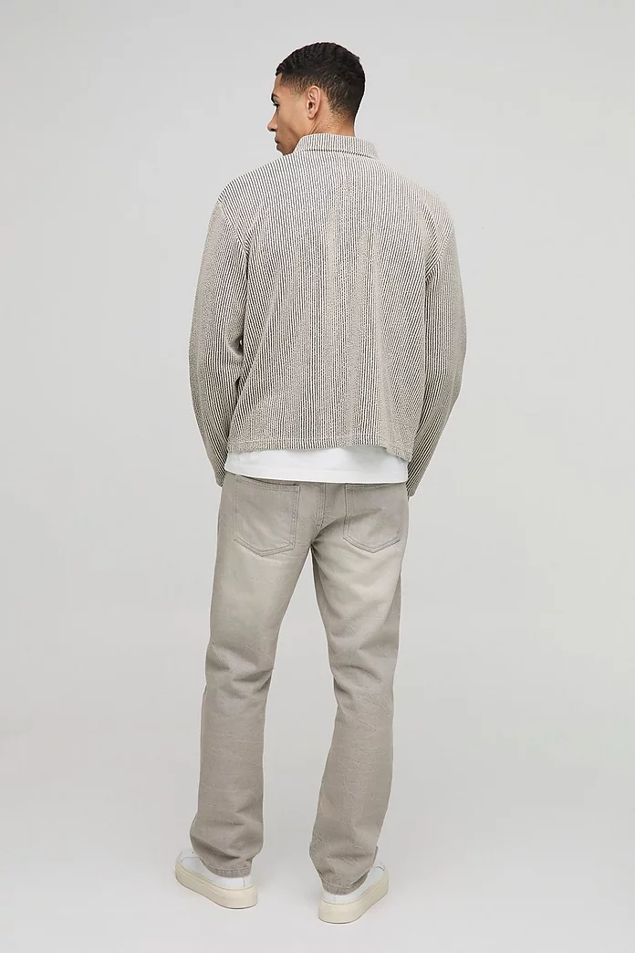Oversized Boxy Jacquard Rib Harrington Jacket | boohooMAN USA Oversized Boxy Jacquard Rib Harrington Jacket | boohooMAN USA