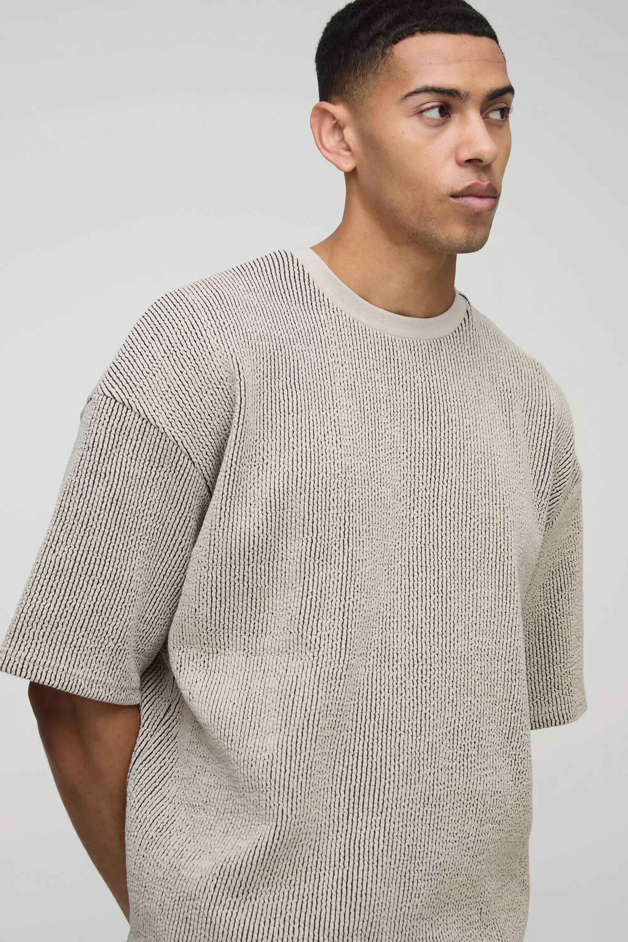 Oversized Boxy Jacquard Rib T-Shirt | boohooMAN USA