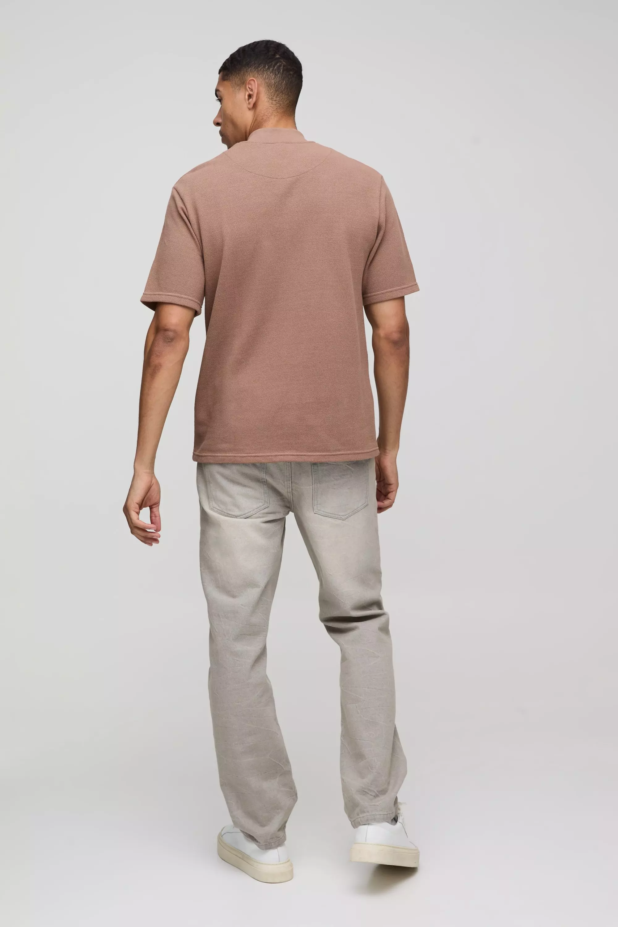 Chocolate Regular Fit Heavy Pique Bomber Neck Polo alternative image