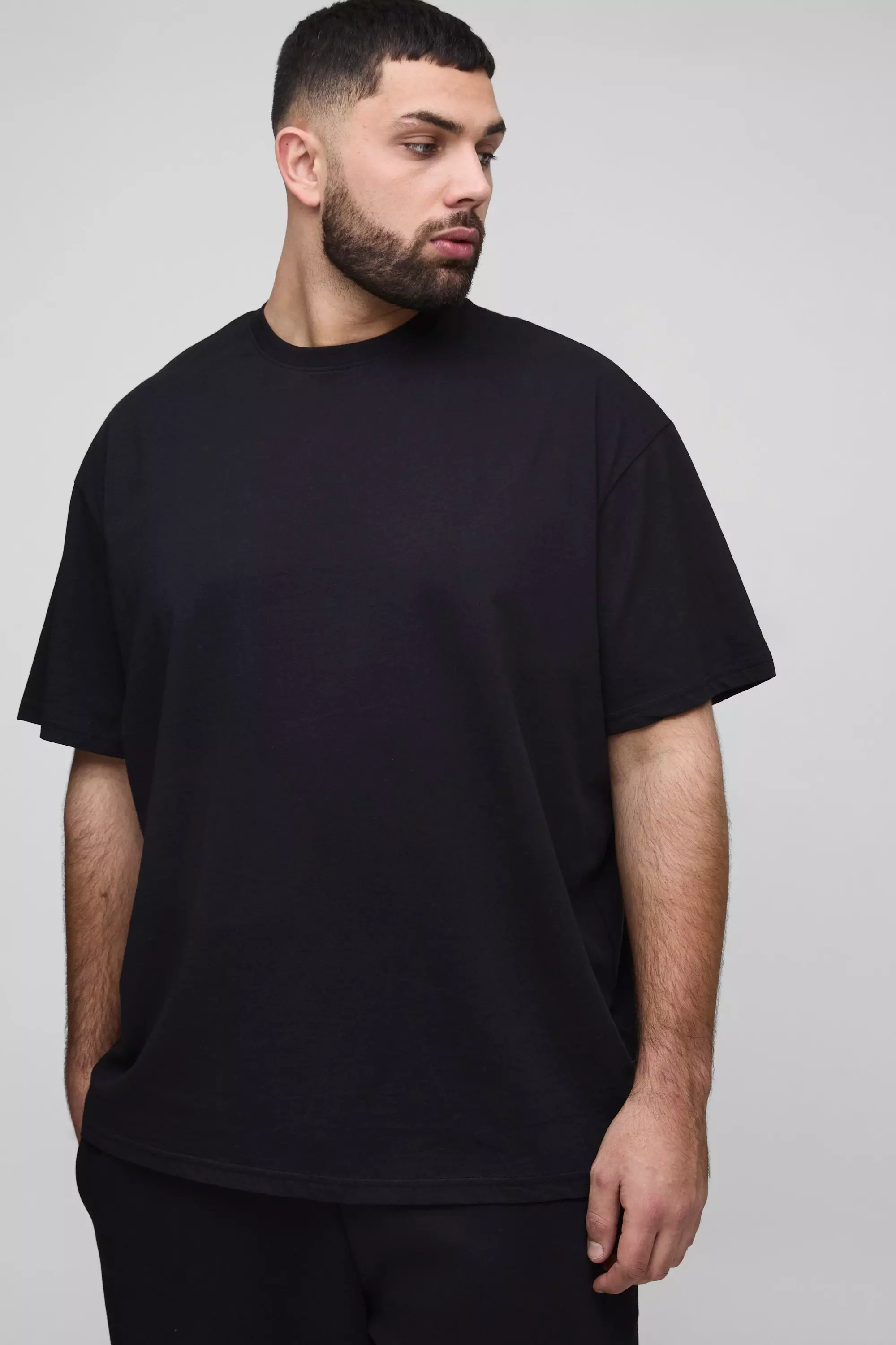 Black Plus Oversized Basic T-Shirt Met Crewneck alternatieve afbeelding