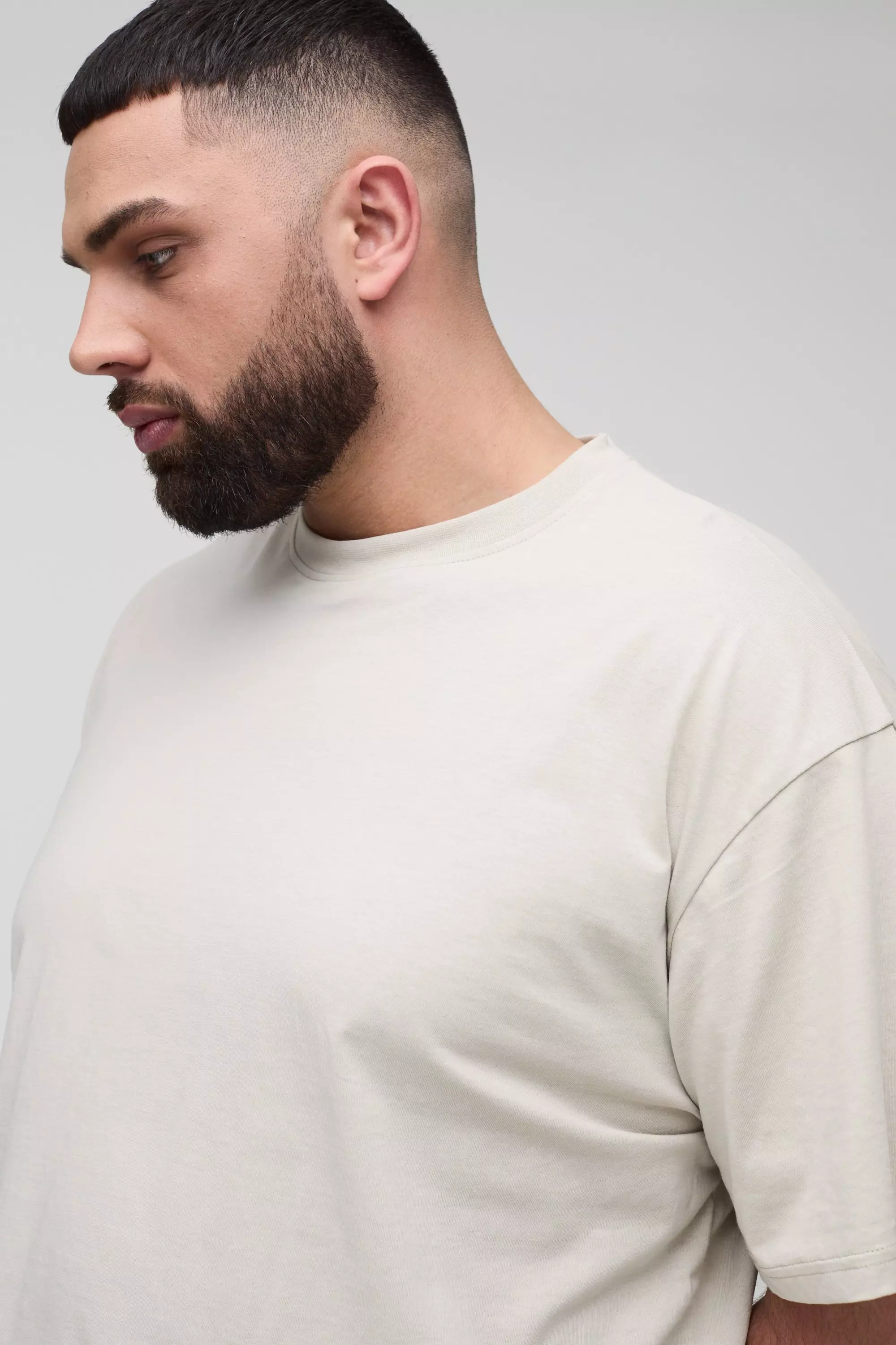 Plus Oversize Basic Rundhals T-Shirt, Stone alternatives Bild