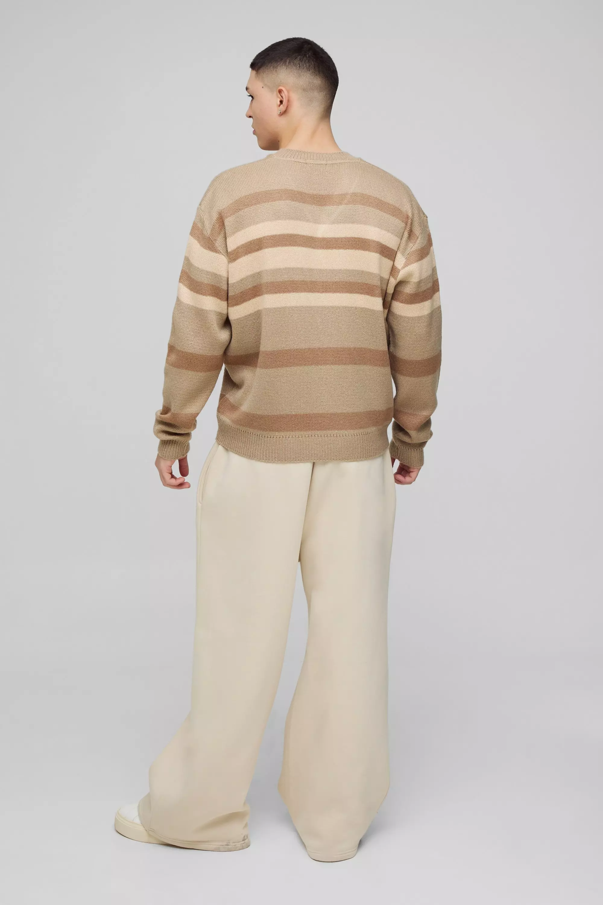 Tan Oversized Boxy V Neck Striped Knitted Jumper alternative image
