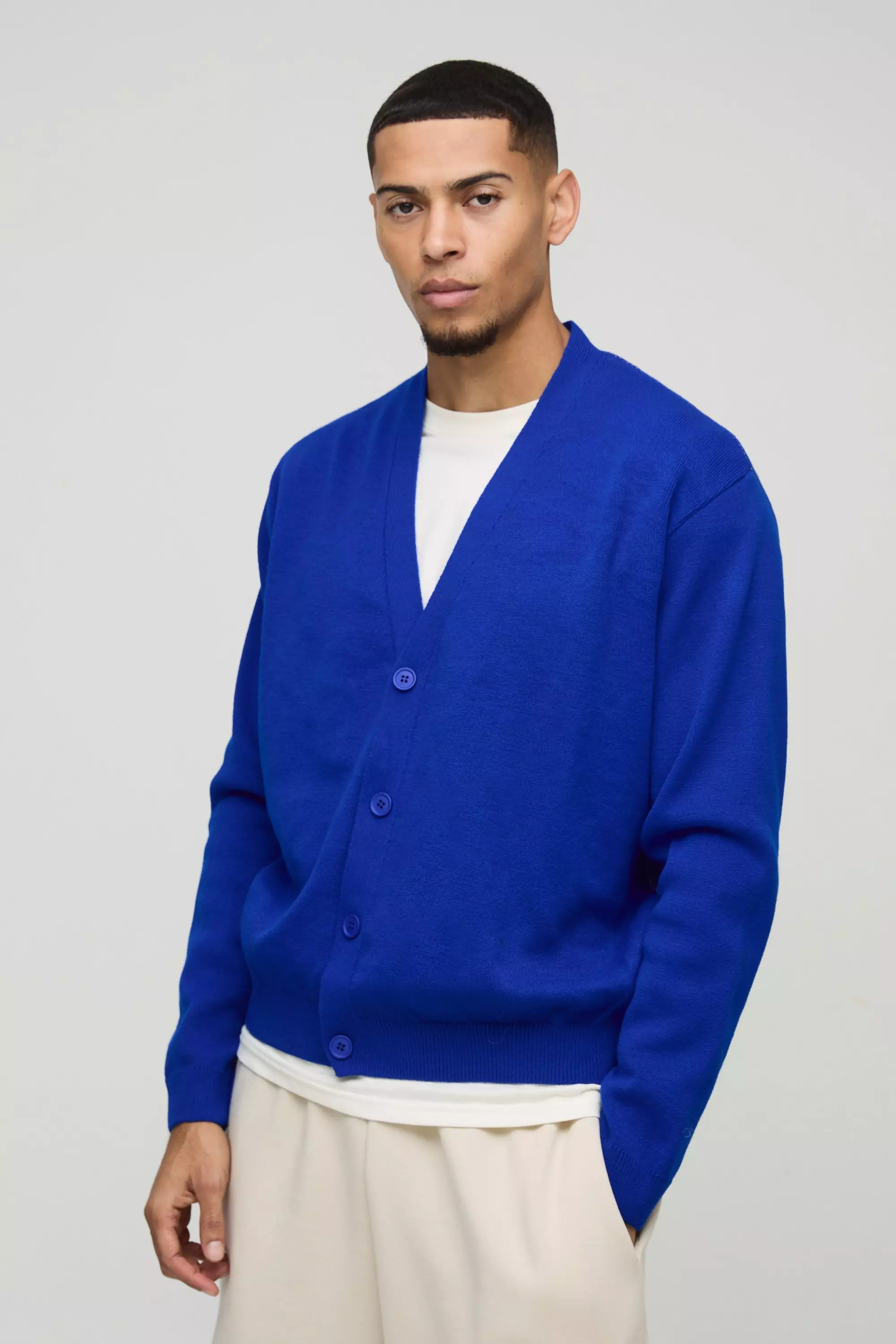 Blue Boxy Cross Graphic Knitted Cardigan alternative image