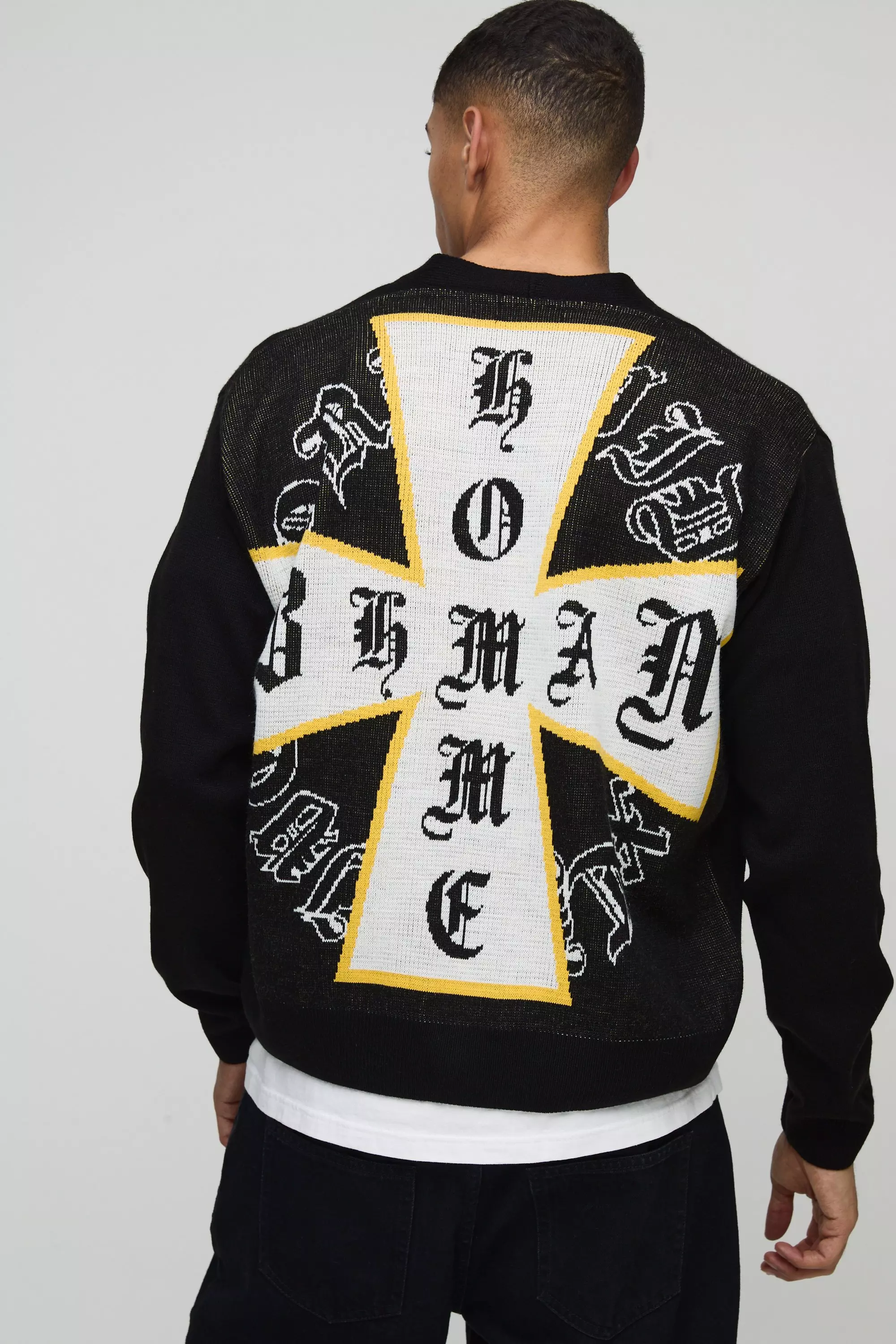 Kastiger Strick-Cardigan mit Kreuz-Print, Black alternatives Bild