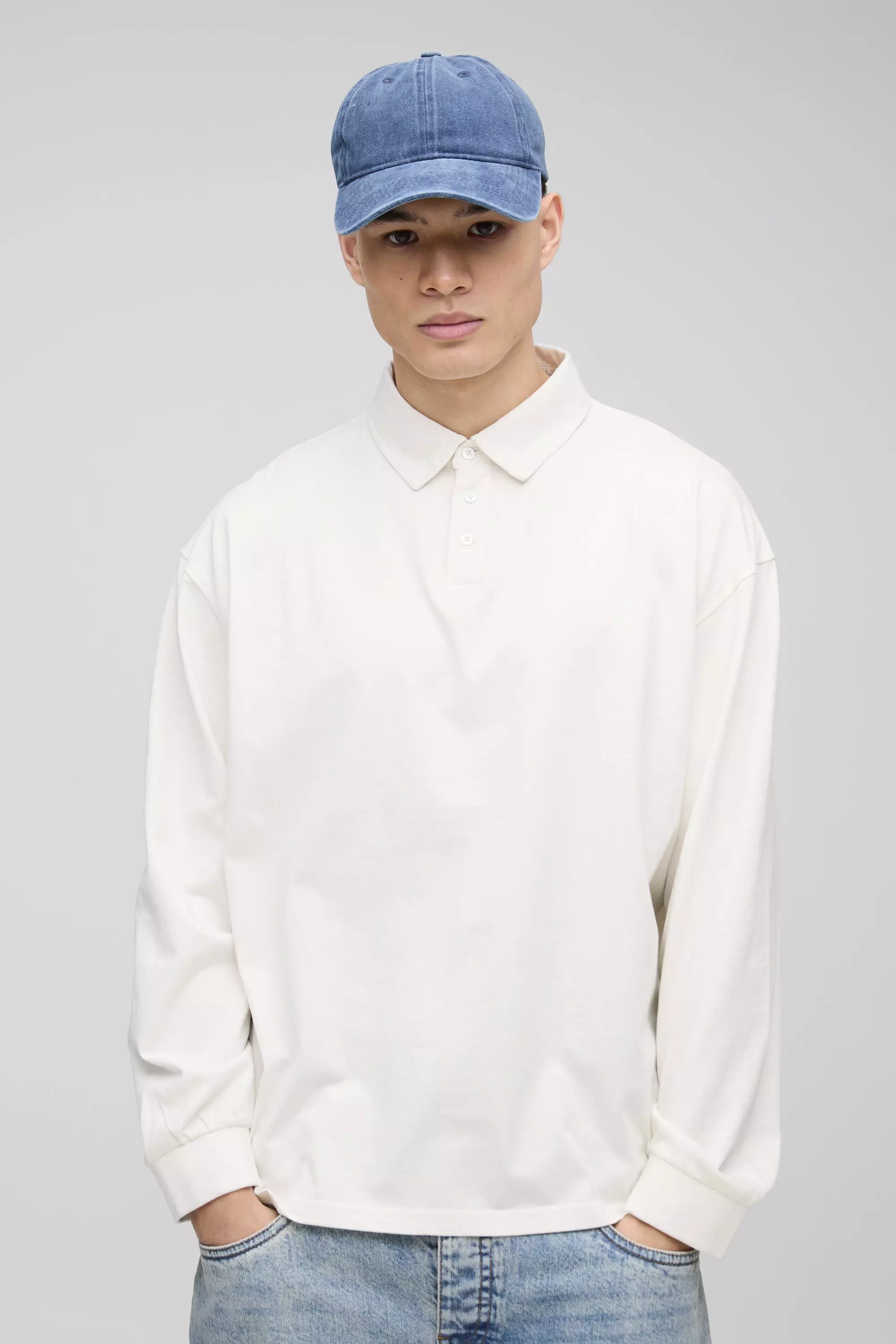 Ecru Oversized Boxy Long Sleeve Wash Polo alternative image