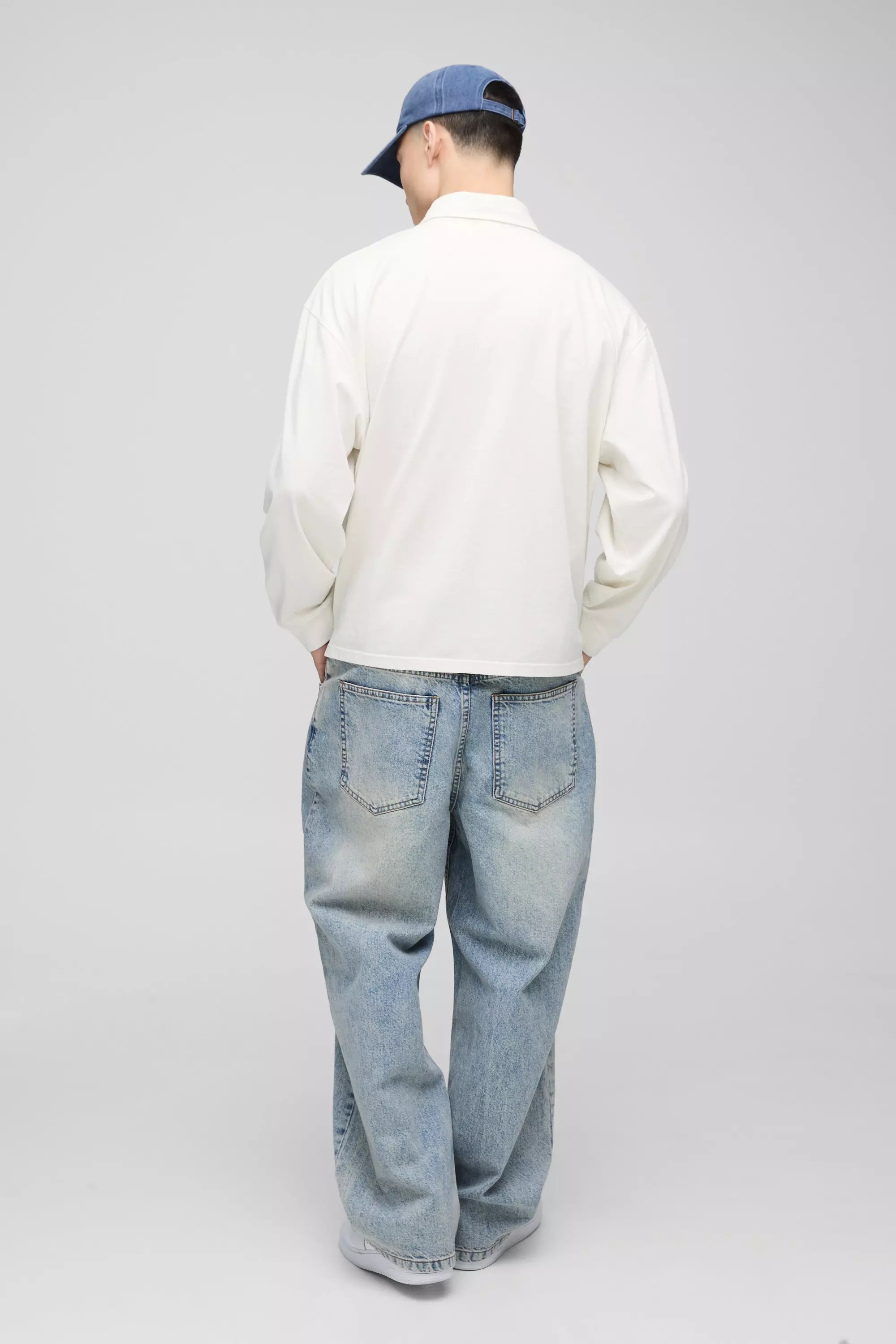 Ecru Oversized Boxy Long Sleeve Wash Polo alternative image