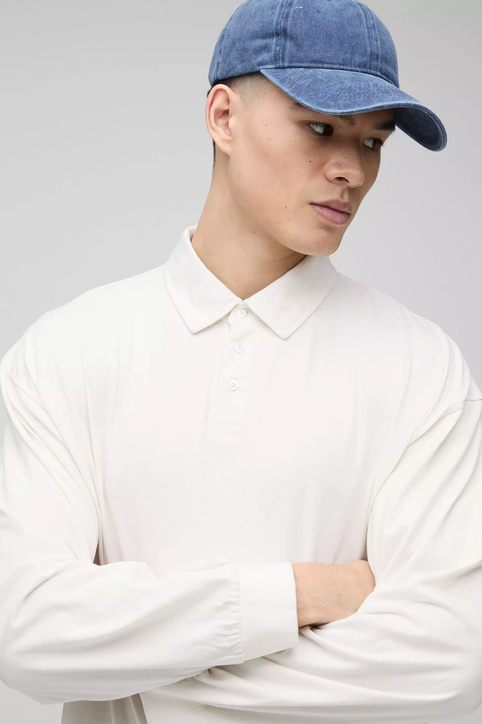 Ecru Oversized Boxy Long Sleeve Wash Polo alternative image
