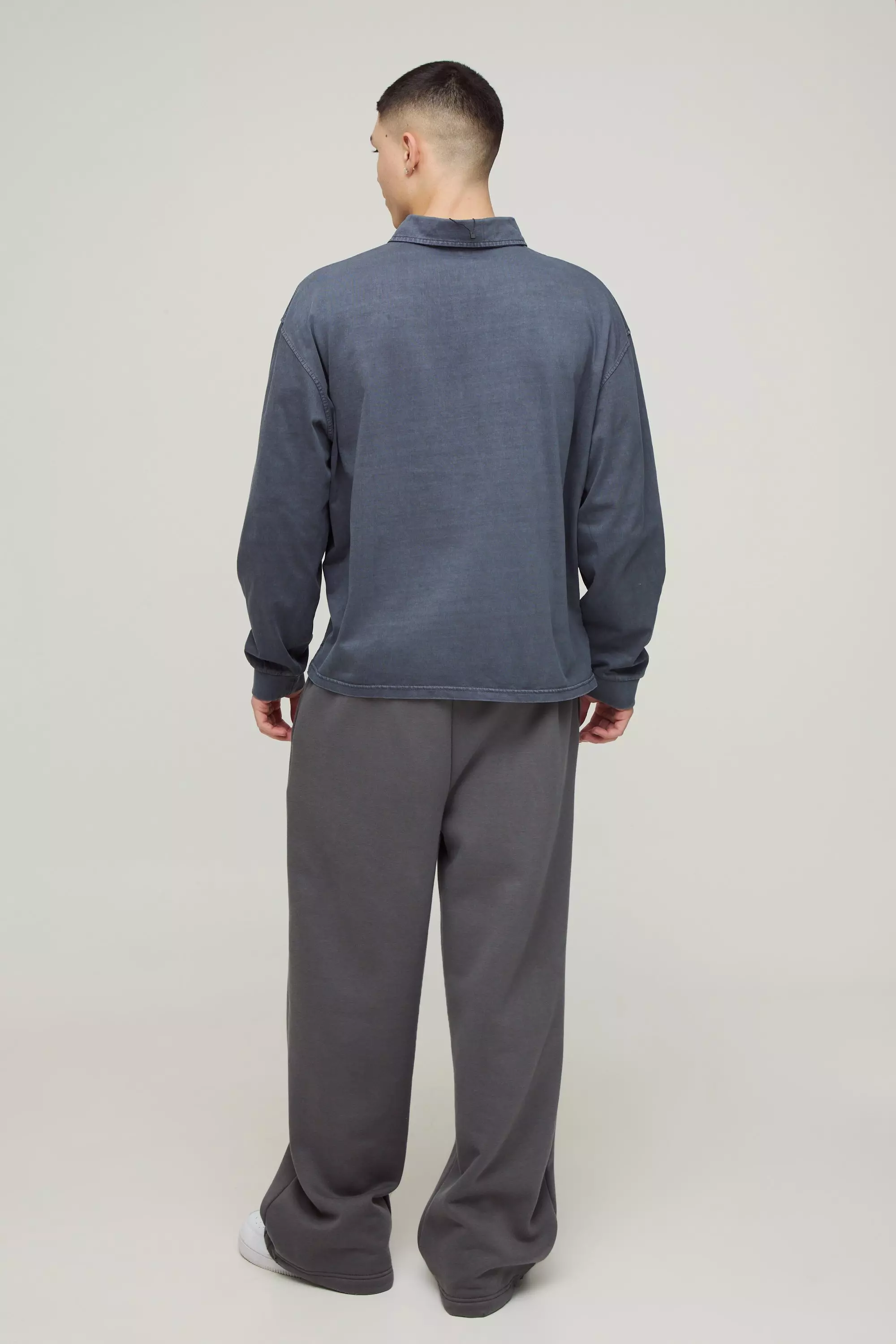 Charcoal Oversized Boxy Long Sleeve Wash Polo alternative image