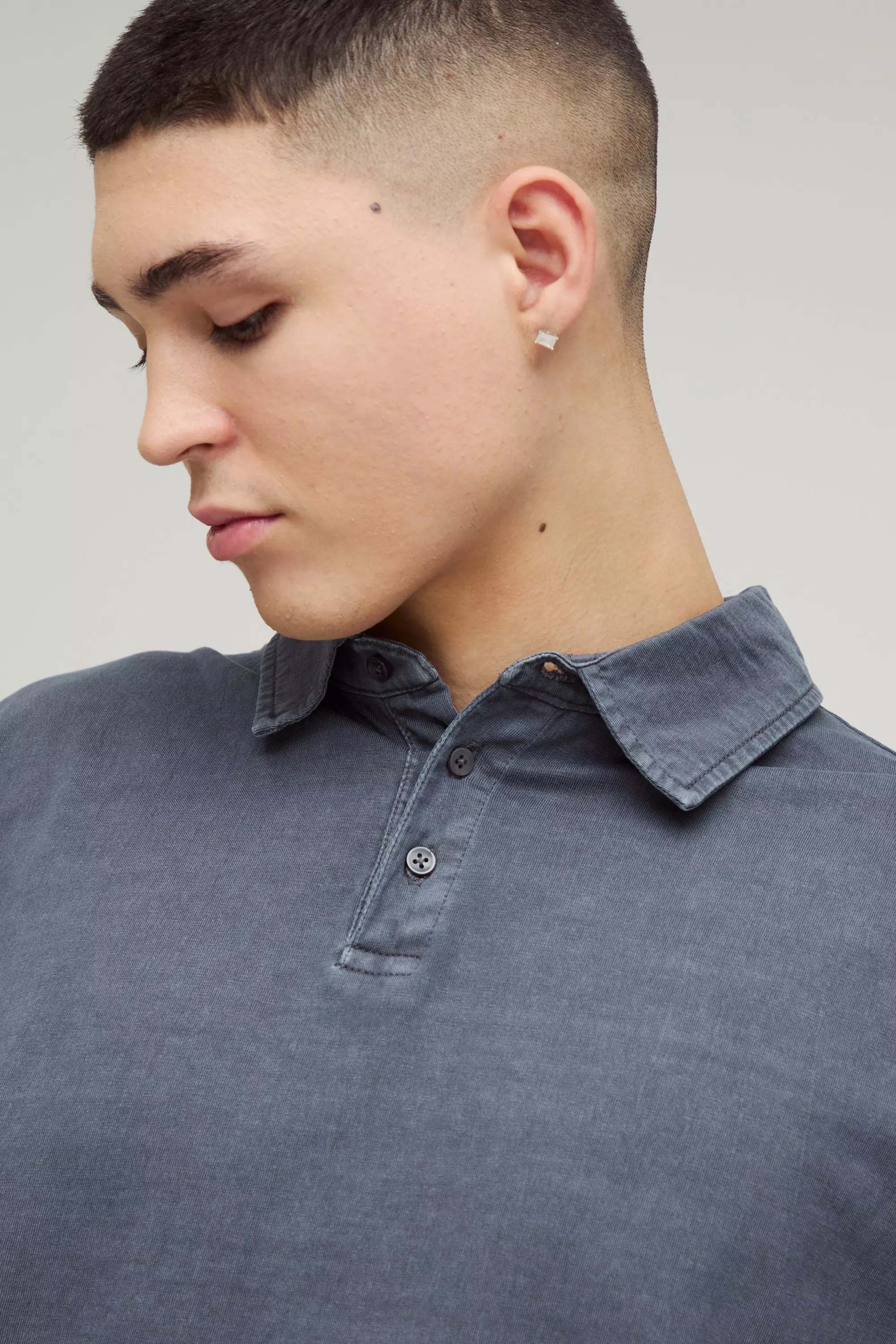 Charcoal Oversized Boxy Long Sleeve Wash Polo alternative image