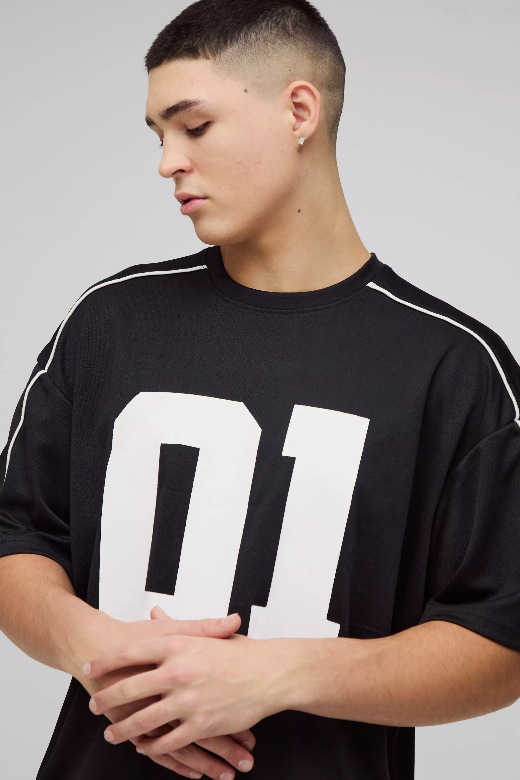 Black Oversized Boxy Half Sleeve Varsity T-Shirt alternative image