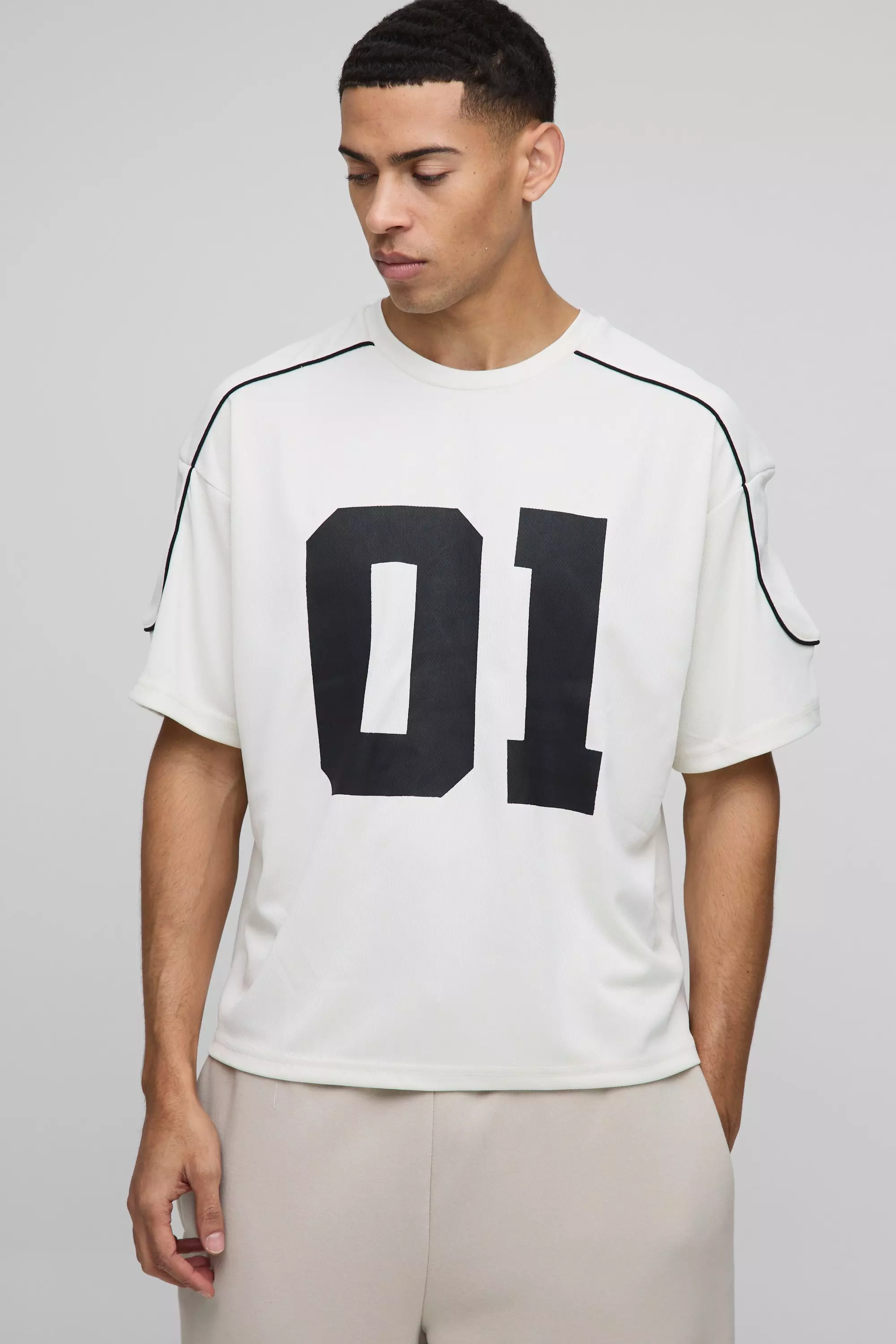 Ecru Oversized Boxy Half Sleeve Varsity T-Shirt alternative image
