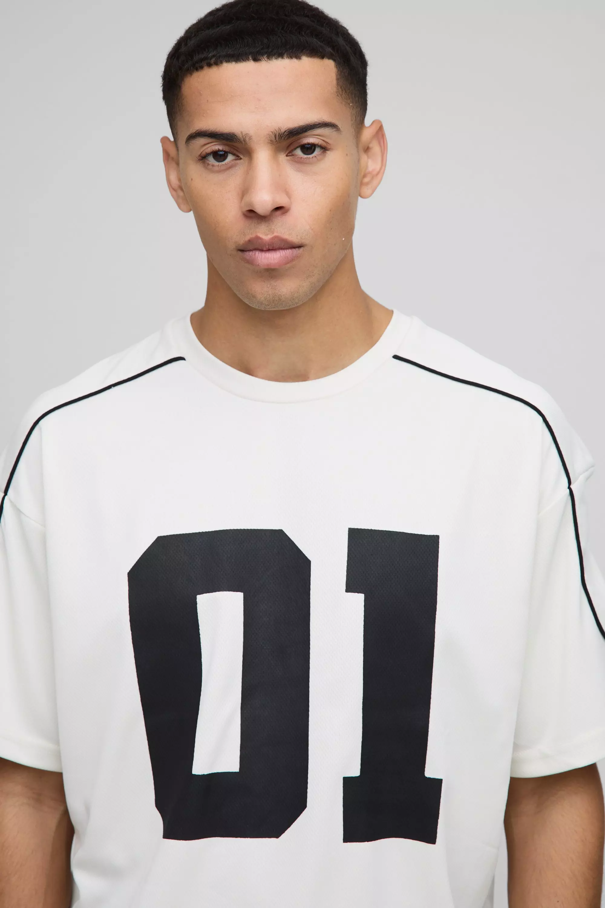 Ecru Oversized Boxy Half Sleeve Varsity T-Shirt alternative image