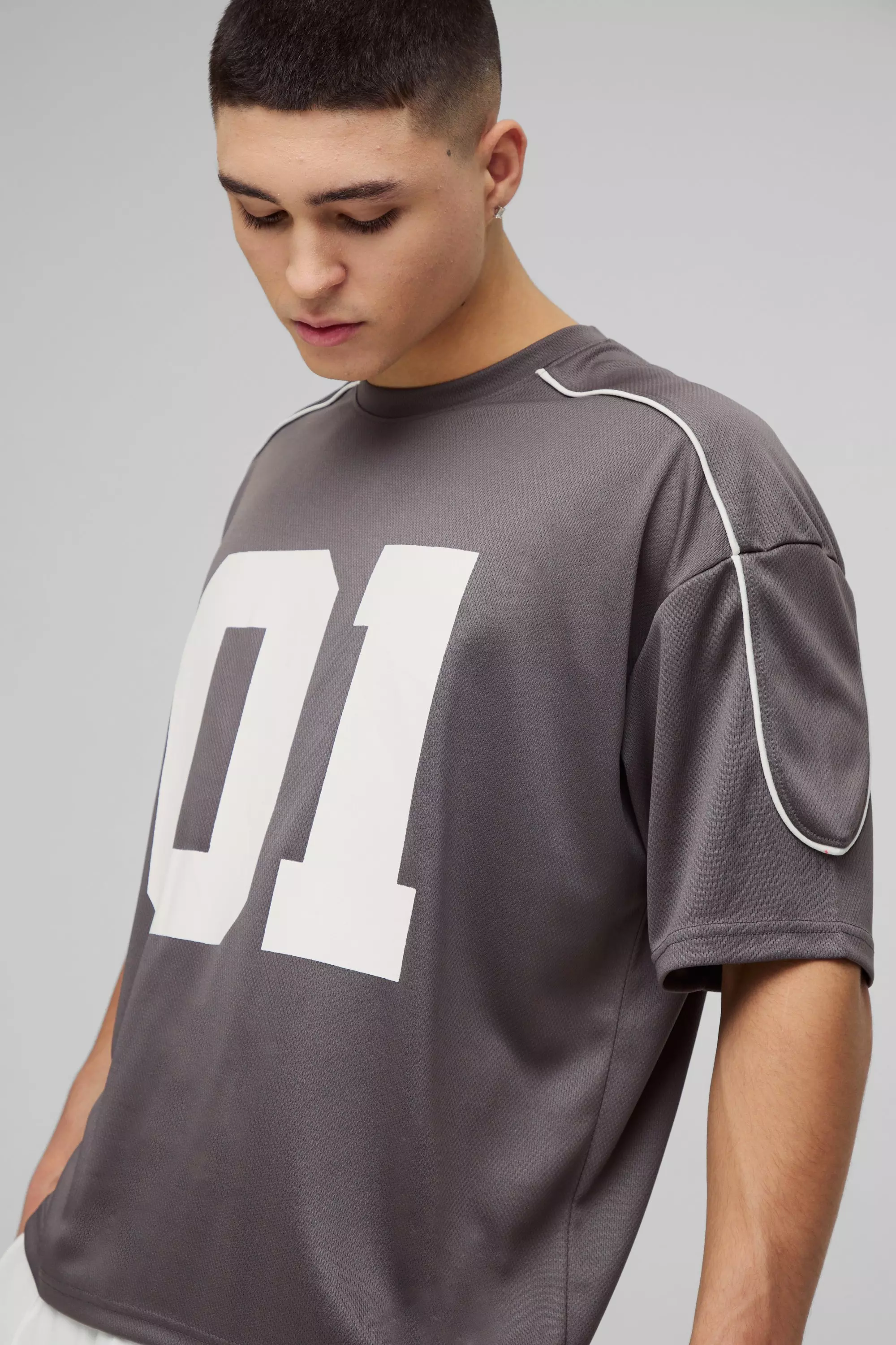 T-shirt oversize universitaire à manches 3/4, Charcoal autre image