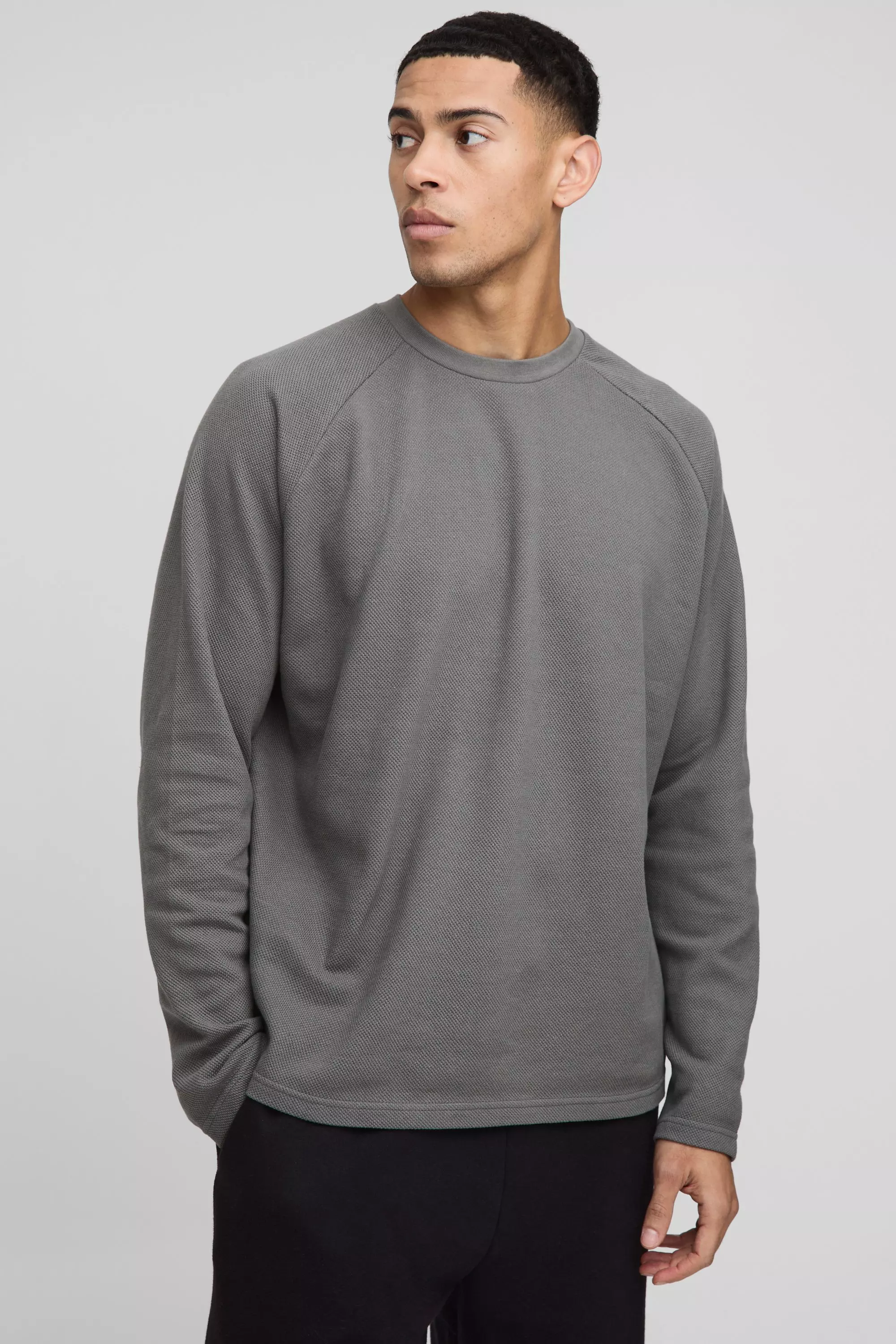 Langärmliges Oversize Raglan Pique T-Shirt, Charcoal alternatives Bild