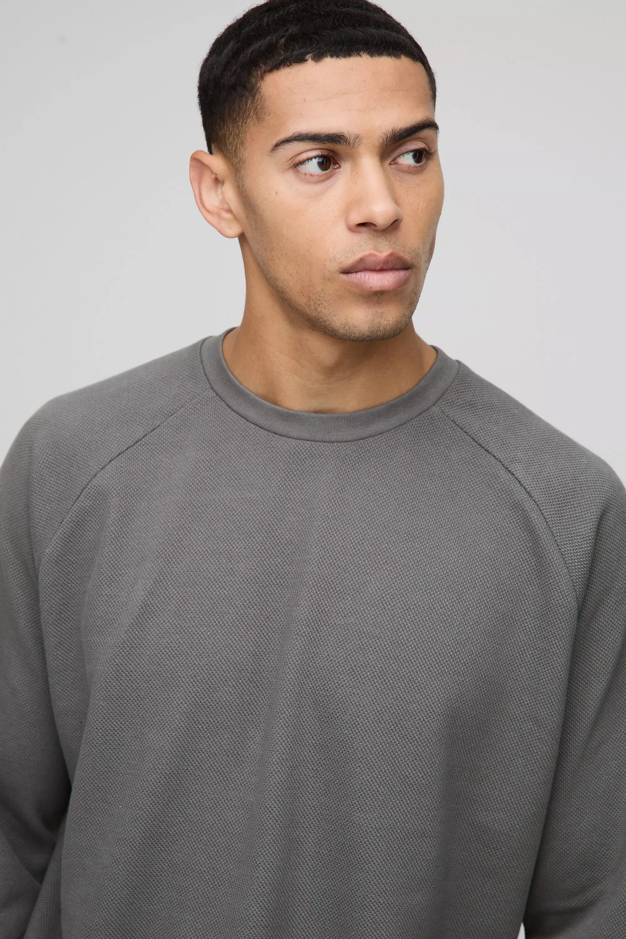 Langärmliges Oversize Raglan Pique T-Shirt, Charcoal alternatives Bild