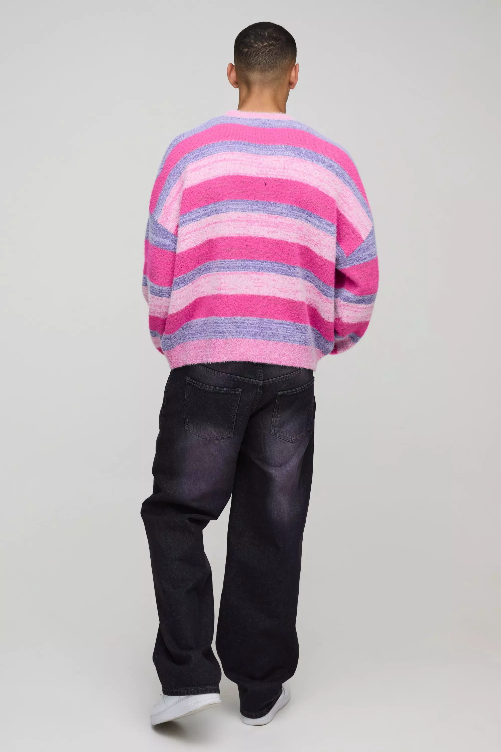 Pink Boxy Brushed Stripe Knitted Jumper alternative image