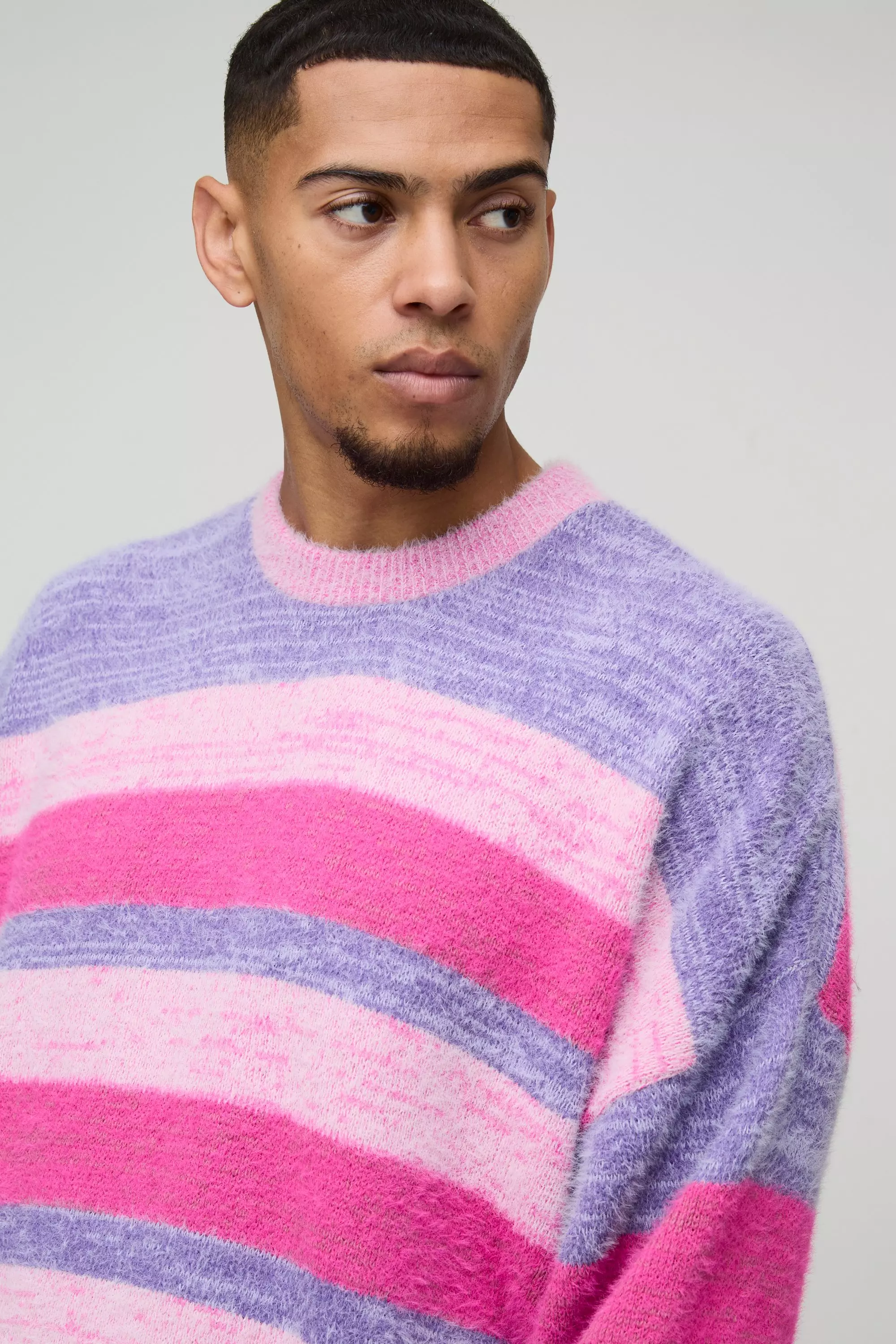 Pink Boxy Brushed Stripe Knitted Jumper alternative image