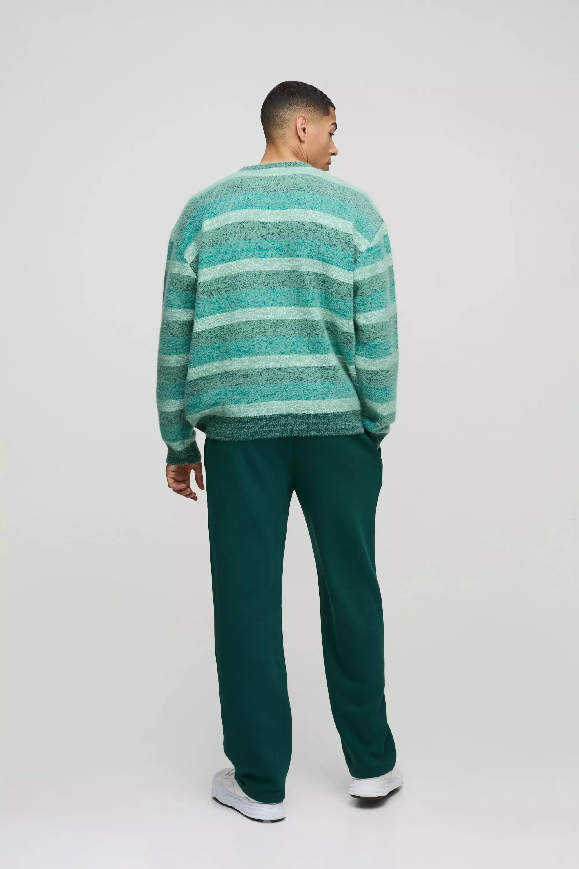 Green Oversized Brushed Stripe Knitted Jumper alternative image