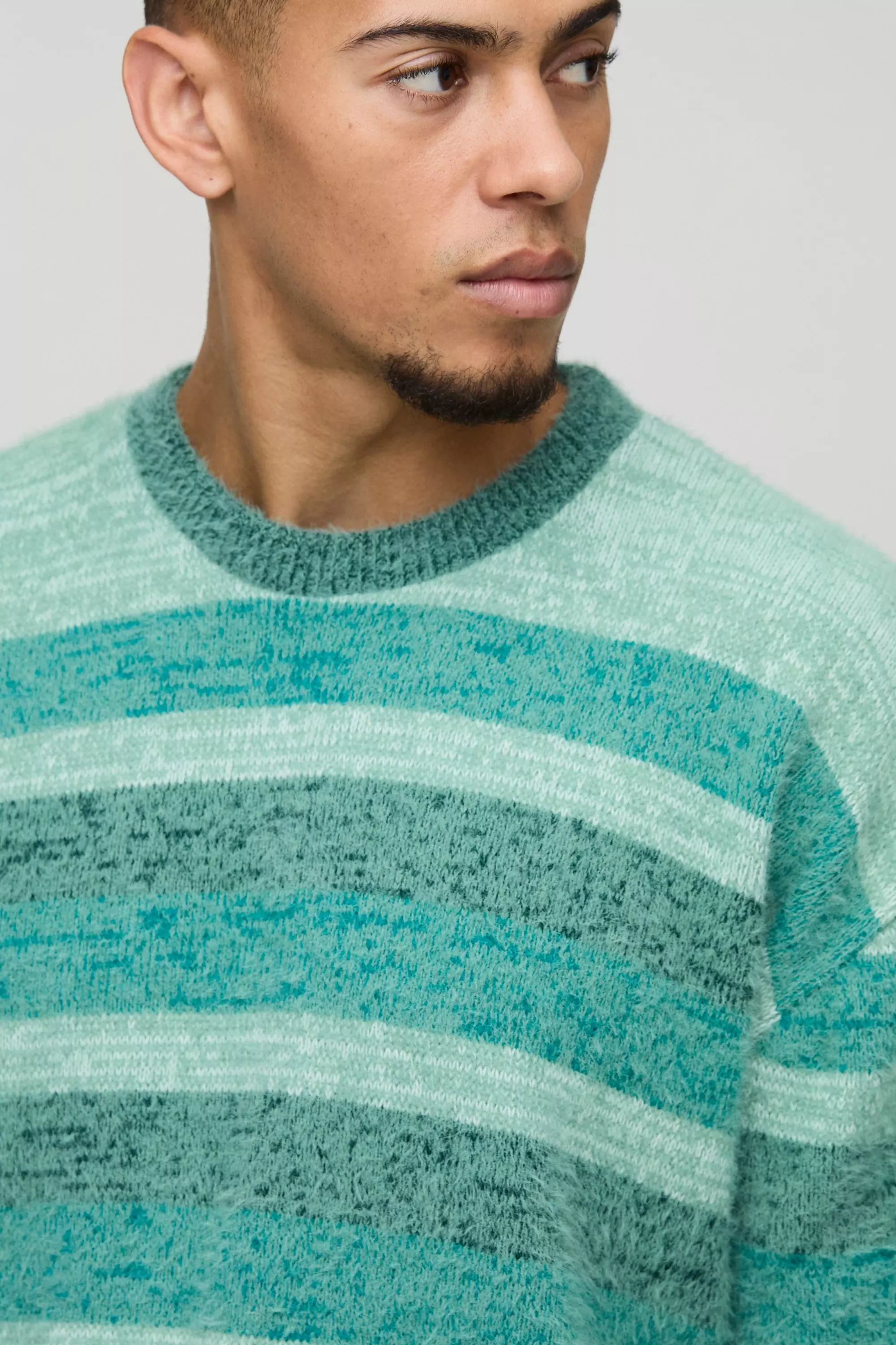 Green Oversized Brushed Stripe Knitted Jumper alternative image