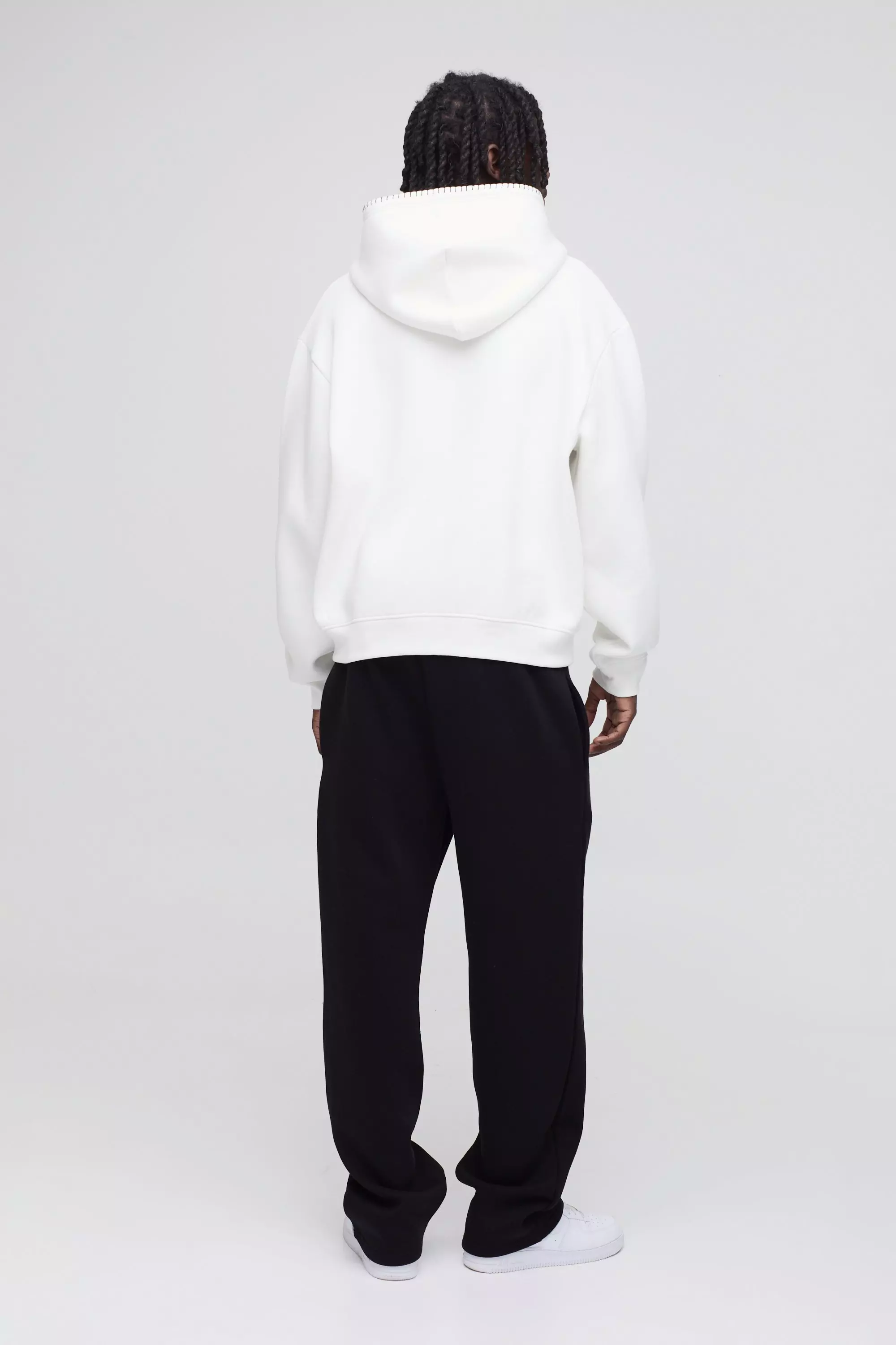 White Oversized Boxy Blanket Stitch Hoodie alternative image