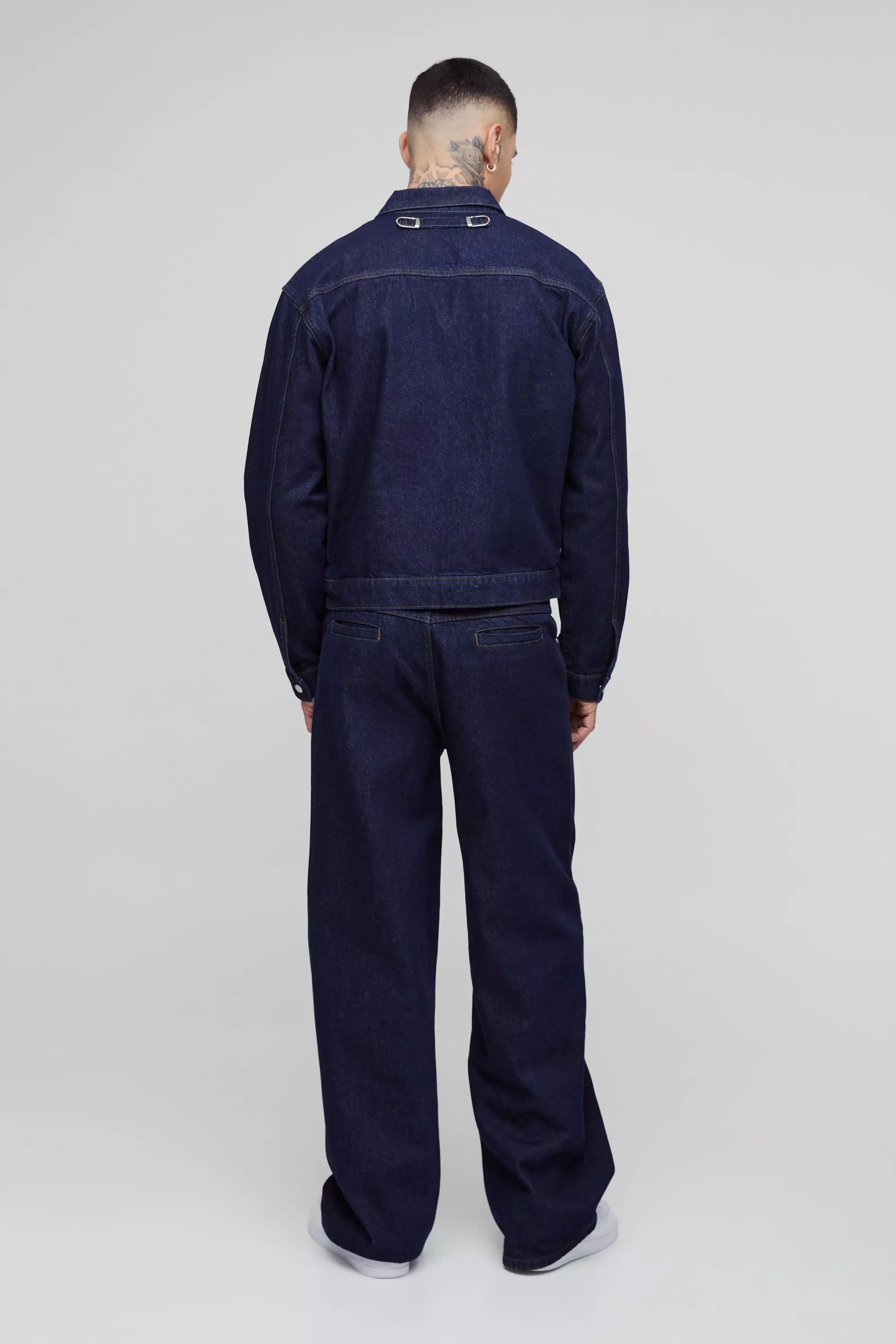 Indigo Tall Boxy Contrast Stitch Denim Jacket alternative image